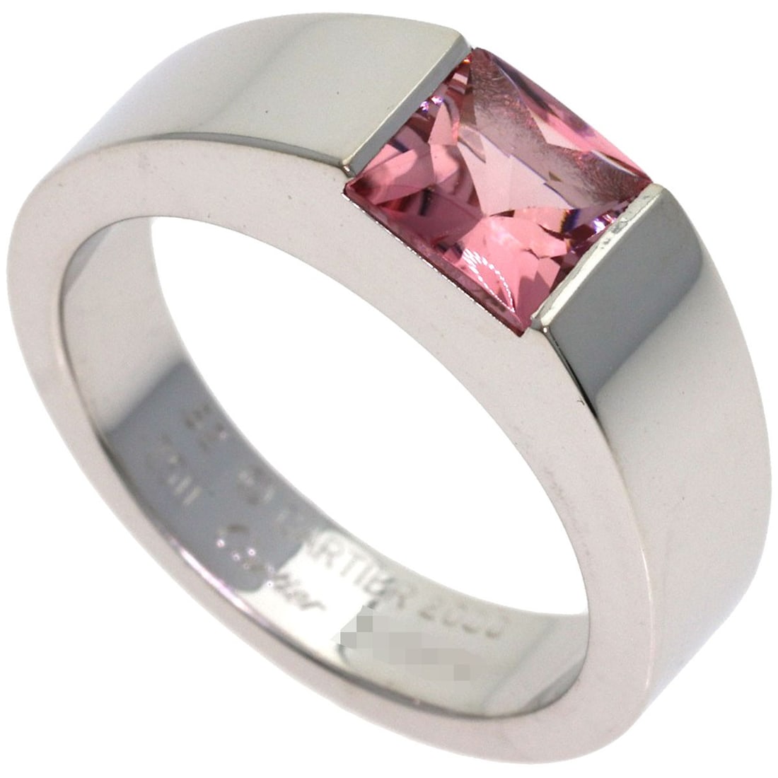 Pink Tourmaline Tank K18 White Gold Ring: Pink Tourmaline Tank K18 White Gold Ring K18 White Gold Pink Tourmaline Tank Ring. This elegant ring showcases a stunning pink tourmaline stone set in K18 white gold, adding a touch of sophistication 