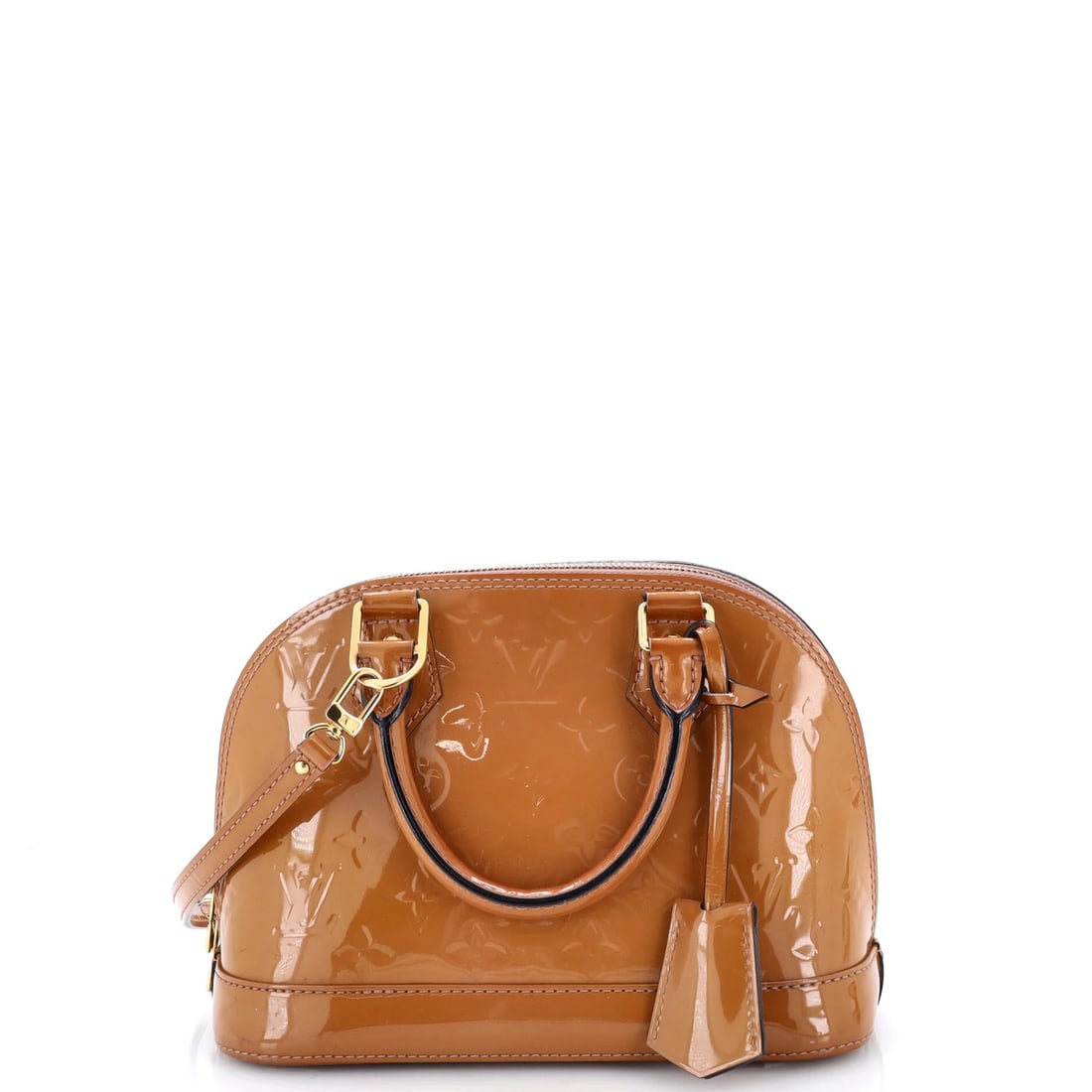 Louis Vuitton Alma Monogram Vernis BB: Louis Vuitton Alma Monogram Vernis BB Patent leather exterior in rich brown, the Louis Vuitton Alma Monogram Vernis BB shoulder bag boasts a timeless design. With its neutral interior and gold hardwar
