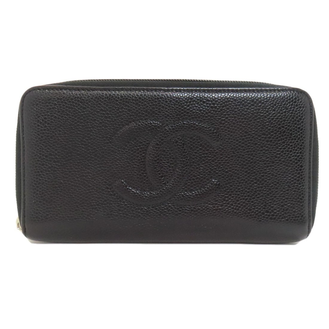 Chanel Coco Mark Silverhardware Long Wallet (With Coin Pocket) Grained: Chanel Coco Mark Silverhardware Long Wallet (With Coin Pocket) Grained Black Grained Calfskin Long Wallet with Coin Pocket from CHANEL, featuring a sleek and sophisticated design. The wallet's exterio