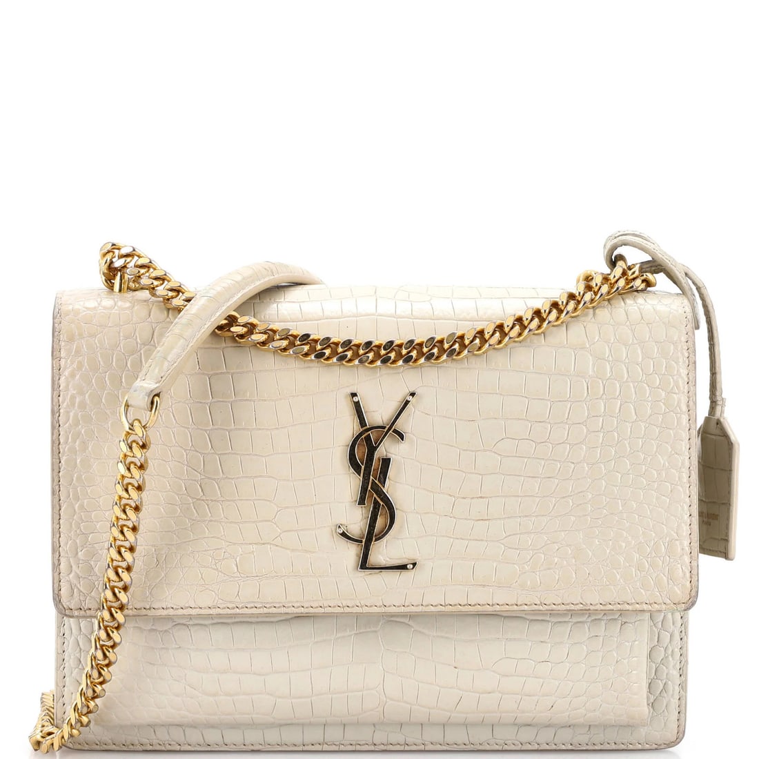 Crocodile Embossed Leather Saint Laurent Crossbody Bag Medium Sunset: Crocodile Embossed Leather Saint Laurent Crossbody Bag Medium Sunset Crocodile embossed leather adds an exotic touch to the medium-sized Saint Laurent crossbody bag, featuring neutral exterior and