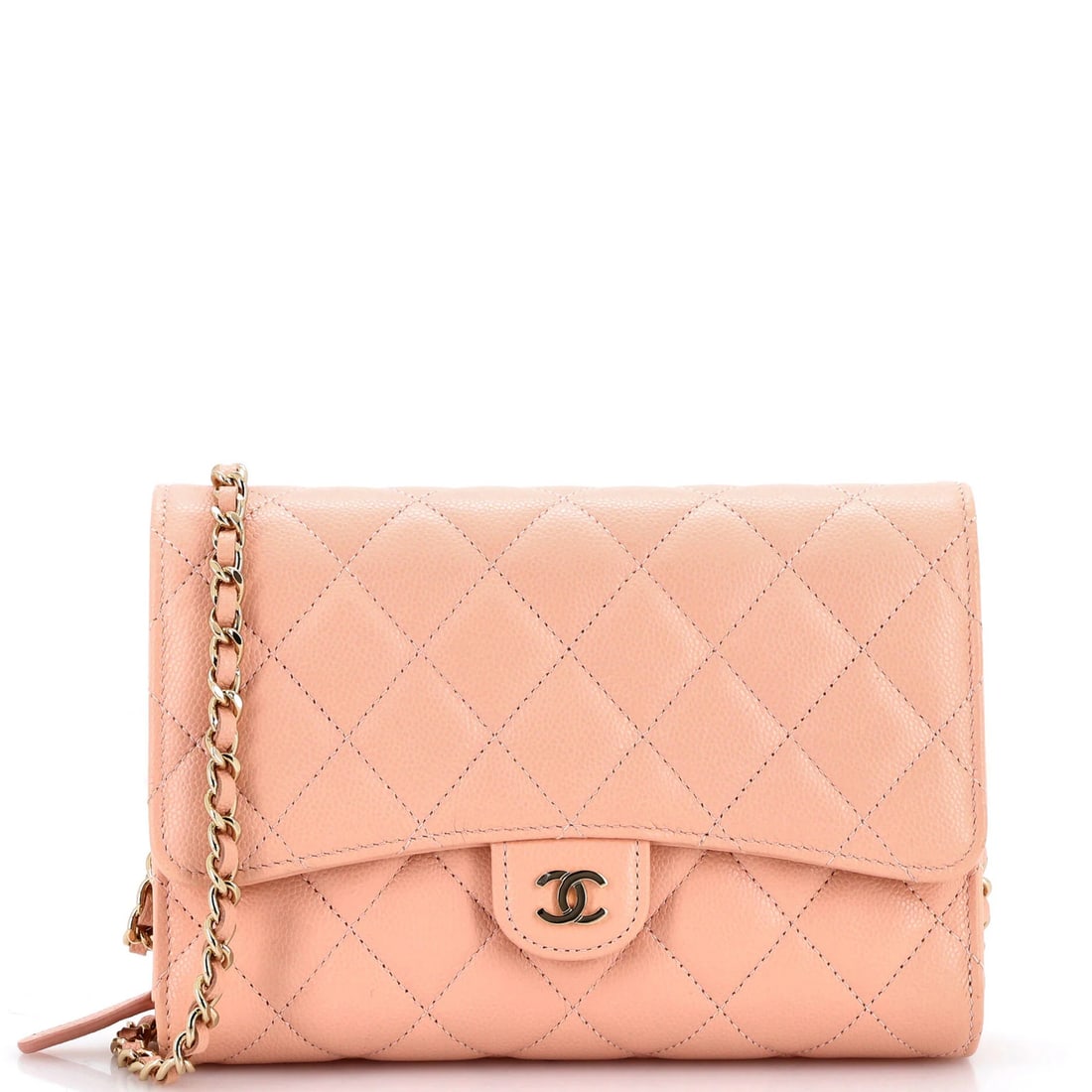 Zip around wallet quilted caviar chain phone holder: Zip around wallet quilted caviar chain phone holder Zip around wallet quilted caviar chain phone holder in pink leather, featuring scuffed exterior and minor wear on handles. The interior boasts