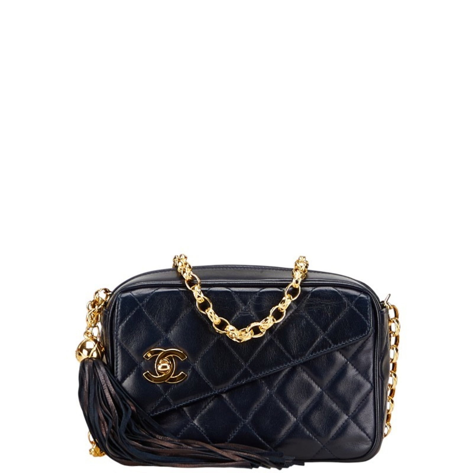 Shoulder Bag Leather Chanel: Shoulder Bag Leather Chanel Navy Matelasse Leather Shoulder Bag from Chanel, featuring lambskin material and a zipper closure. This stylish bag measures 12.5cm x 19cm x 7.5cm and comes with a dust
