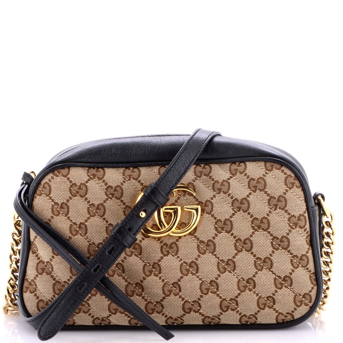 Gucci GG Canvas Diagonal Quilted Small Leather Bag Marmont Shoulder: Gucci GG Canvas Diagonal Quilted Small Leather Bag Marmont Shoulder Small Gucci GG Marmont Shoulder Bag in Brown Canvas with Leather Diagonal Quilted Design, featuring Gold Hardware and Neutral
