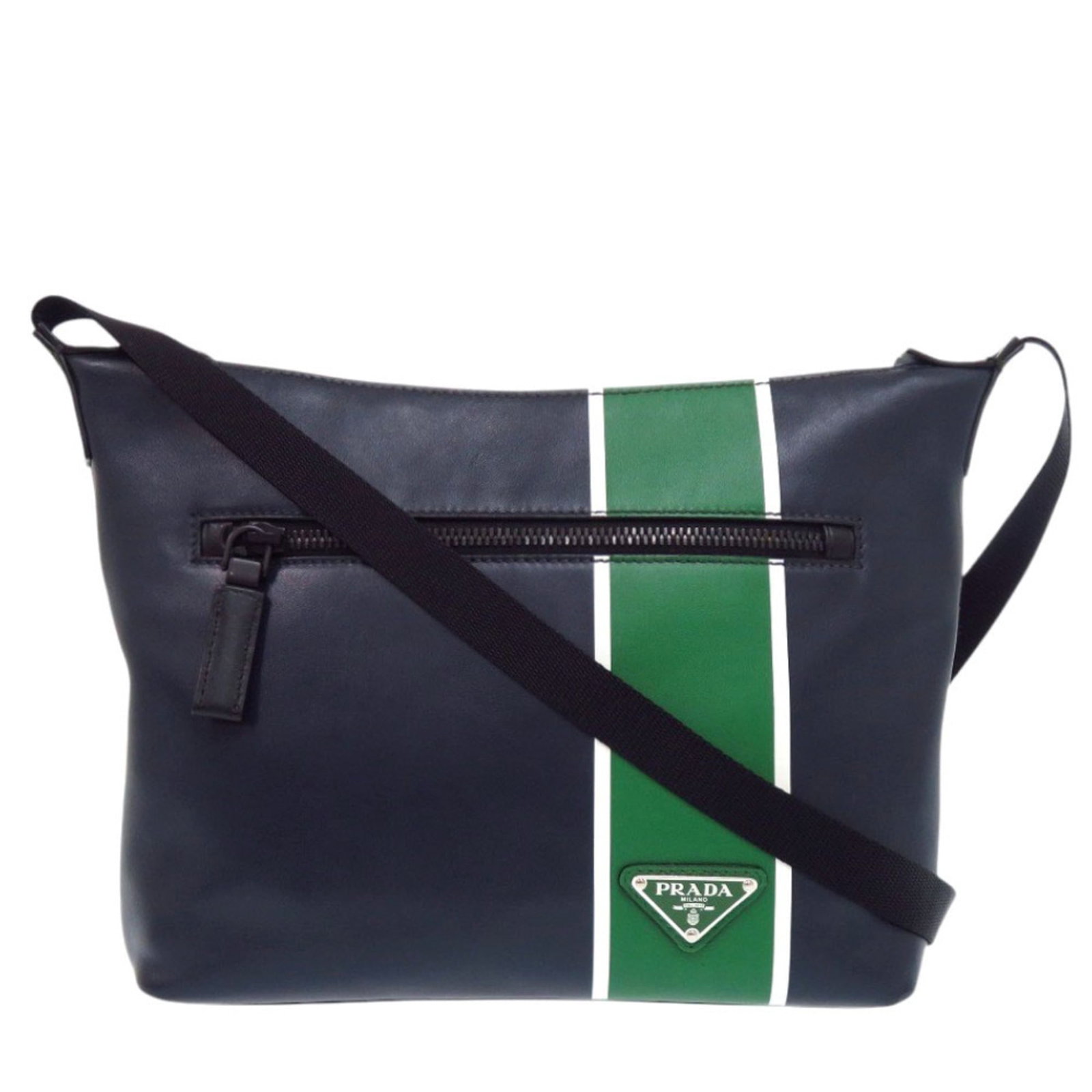 Prada Shoulder Bag Leather: Prada Shoulder Bag Leather The Prada Country shoulder bag features high-quality leather in two stylish colors, green and navy. Made in Italy, this structured design boasts a classic silhouette with cl
