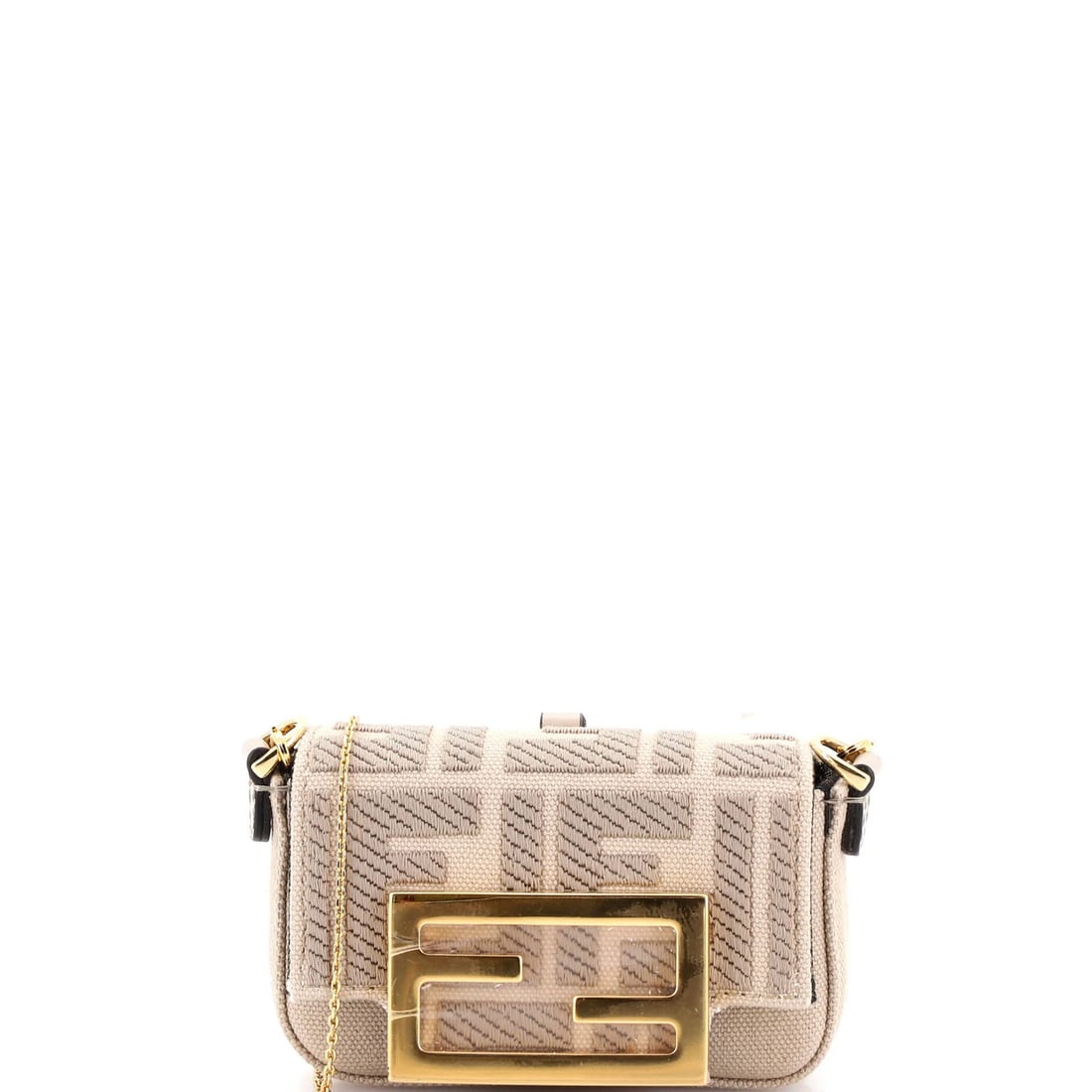 Nano canvas charm bag baguette zucca chain fendi: Nano canvas charm bag baguette zucca chain fendi The Fendi Nano Canvas Cross Body Bag features a neutral exterior, subtle canvas texture, and a chain strap drop for effortless wear. This compact bag