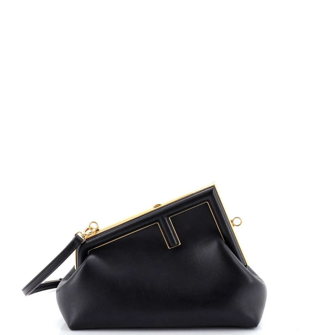 Bag Leather Small Fendi First: Bag Leather Small Fendi First Small Fendi First Bag Leather Clutch in Black. This small leather clutch features a classic design with a gold-tone strap and measures 7.5" tall, 9" wide, and 4" deep. Wi