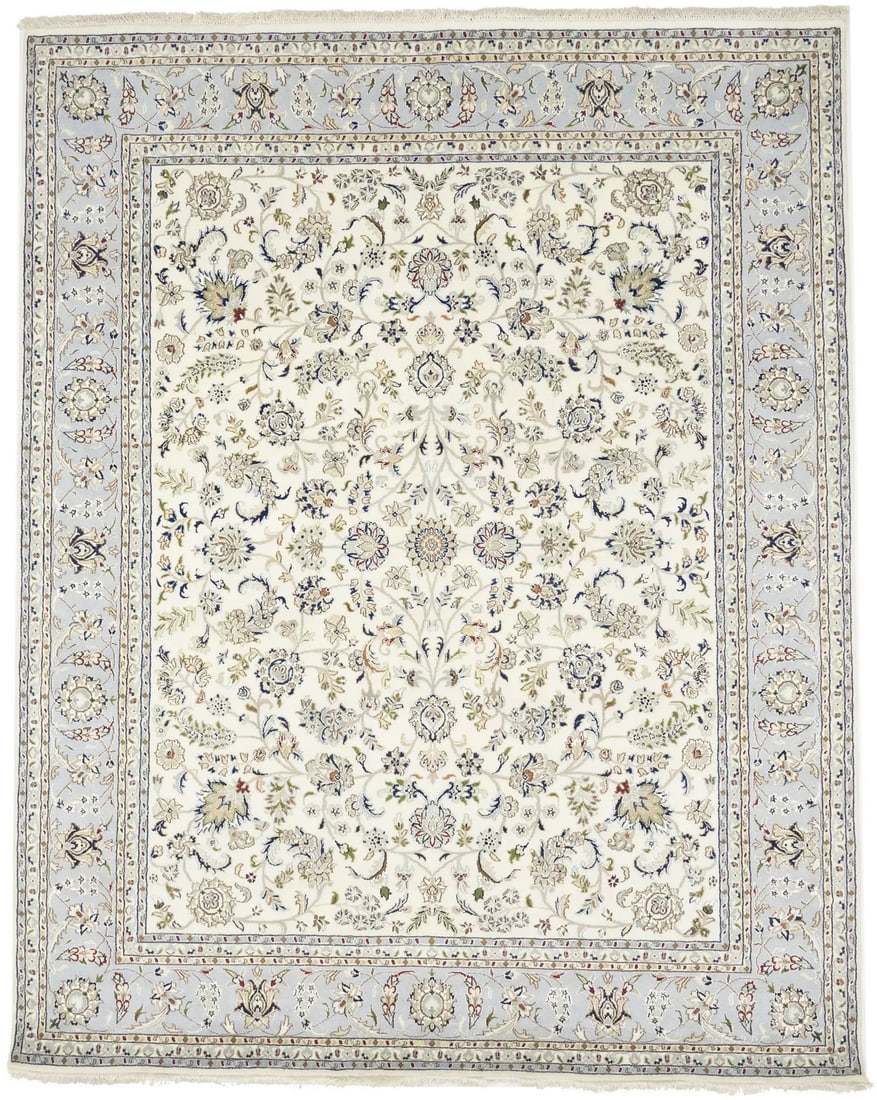 Handmade Indo-Nain Oriental Rug Floral Traditional Home Decor Carpet 8X10 Hand-Knotted: Handmade Indo-Nain Oriental Rug Floral Traditional Home Decor Carpet 8X10 Hand-Knotted Hand-knotted with wool and silk, this beautiful 8x10 floral traditional home decor carpet boasts a classic design