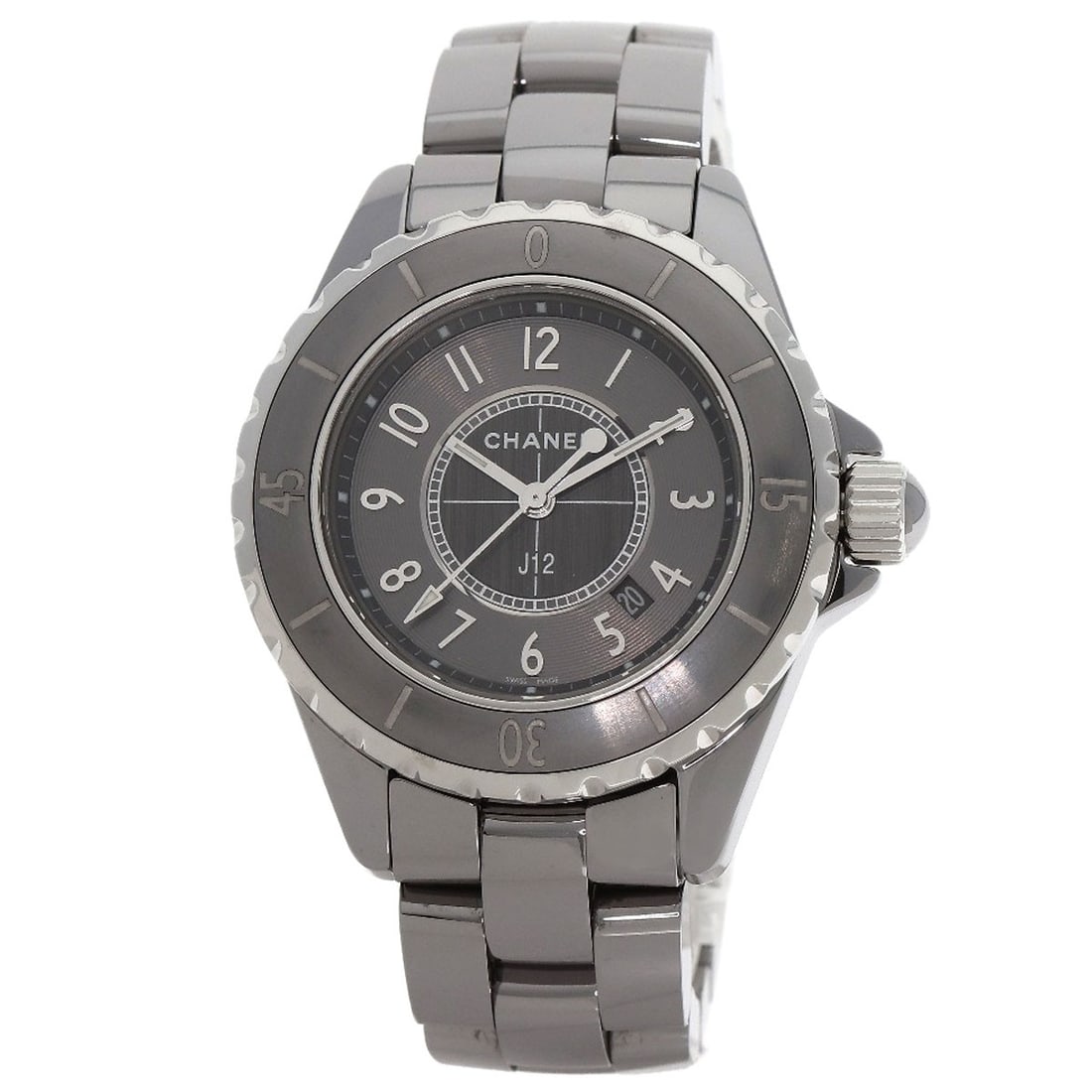 Chanel J12 1.3" Chromatic Watches H2978 Titanium/ Ceramic/ Titanium/ Ceramic: Chanel J12 1.3" Chromatic Watches H2978 Titanium/ Ceramic/ Titanium/ Ceramic Titanium and ceramic case, featuring an analog display with a silver gray dial, and a silver bezel. This CHANEL J12 watch b
