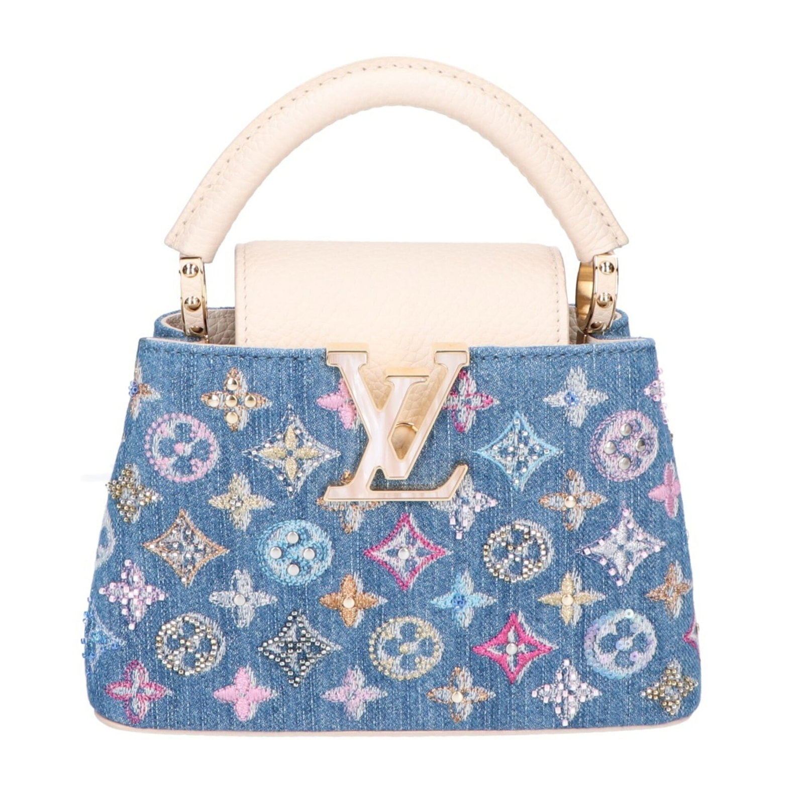Louis Vuitton Handbag Shoulder Bag Leather: Louis Vuitton Handbag Shoulder Bag Leather Blue and cream leather Louis Vuitton shoulder bag with gold hardware, measuring 13cm x 20cm x 7.5cm. This classic design showcases the iconic cowhide