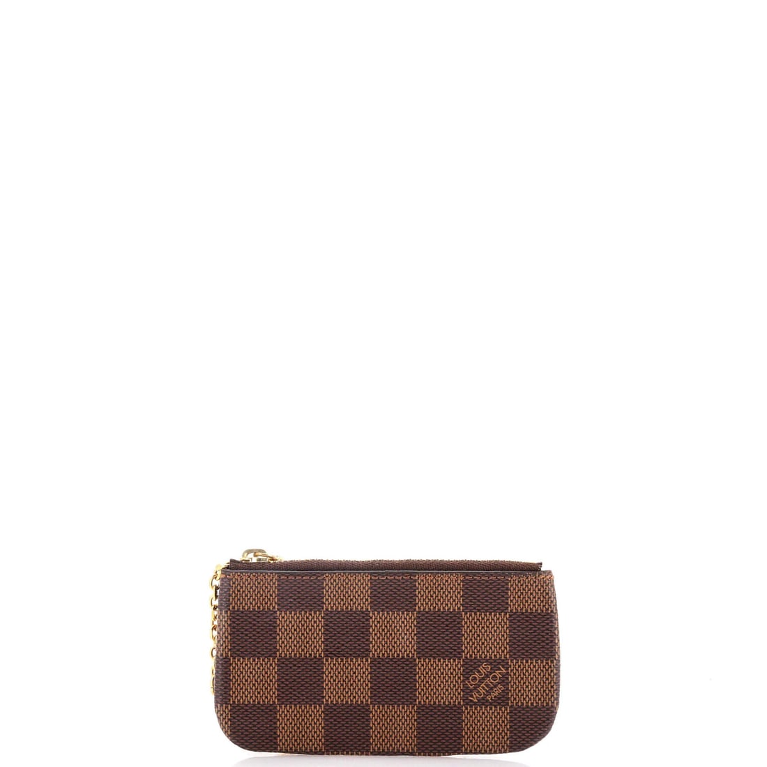 Key pouch of Louis Vuitton: Key pouch of Louis Vuitton Brown canvas coated Louis Vuitton key pouch with gold hardware, featuring the iconic Damier pattern. Measuring 2.5" in height and 4.5" in width, this accessory boasts a clas