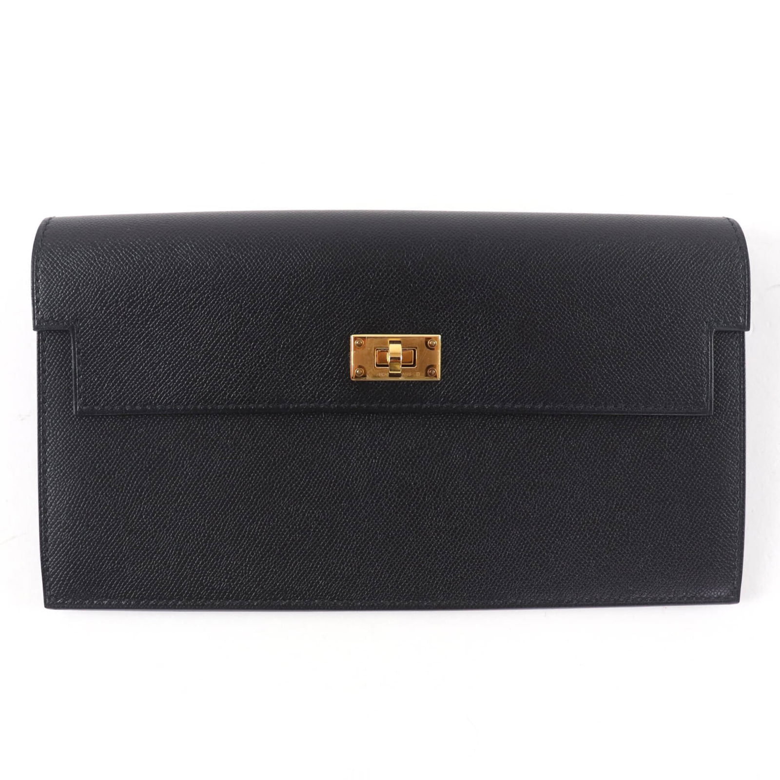 Hermes Kelly Pocket Long Wallet Veau Epsom Leather Gold Hardware Black W Stamp Made In France: Hermes Kelly Pocket Long Wallet Veau Epsom Leather Gold Hardware Black W Stamp Made In France Made in France, this Hermes Kelly Pocket Long Wallet boasts sleek Epsom leather and gold hardware, present