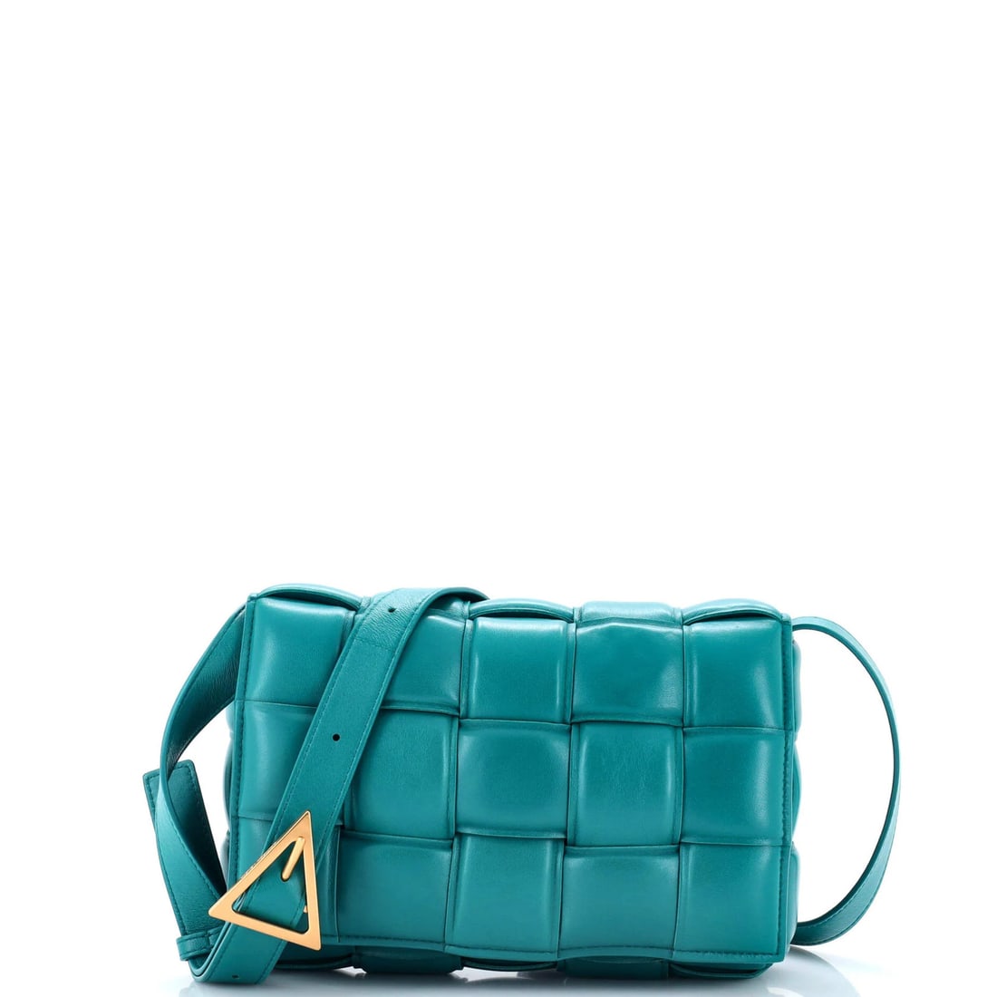 Bottega Veneta Cassette Crossbody Bag Padded Maxi Intrecciato Leather: Bottega Veneta Cassette Crossbody Bag Padded Maxi Intrecciato Leather Bottega Veneta's Cassette Crossbody Bag boasts a striking blue Intrecciato leather exterior, featuring scuffs and edge wear that a