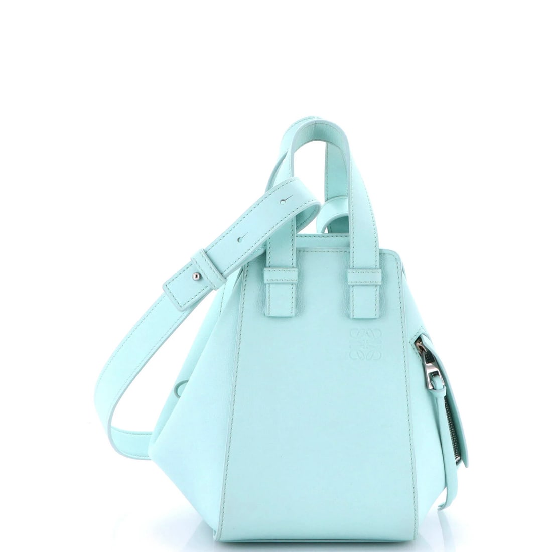 Leather Compact Loewe Monochrome Hammock Bag: Leather Compact Loewe Monochrome Hammock Bag Compact and stylish, the Loewe Monochrome Hammock Bag features a sleek blue leather exterior with neutral interior. Measuring just 8" tall and 5.5" wide, t