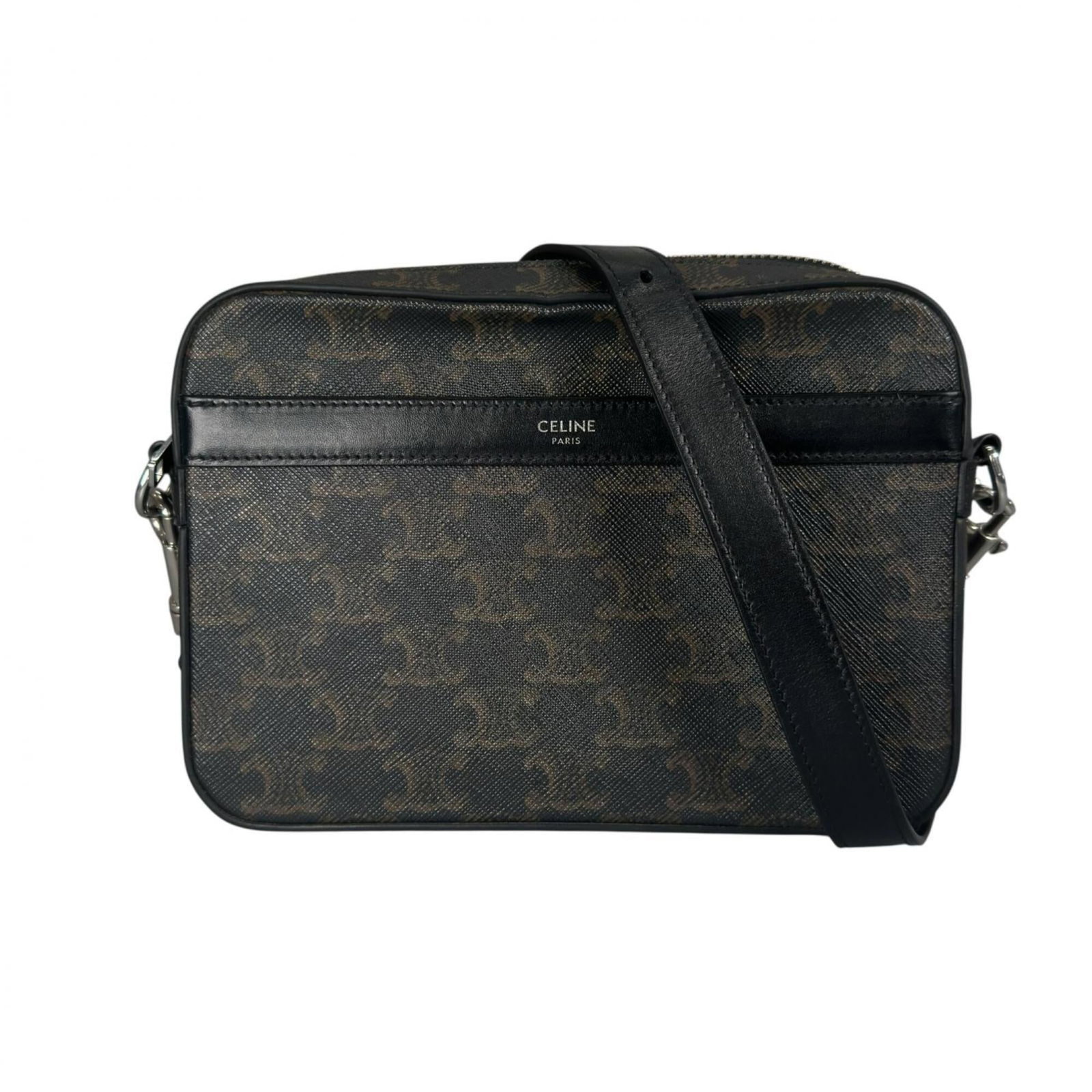 Coated Canvas Pvc Celine Shoulder Bag Messenger: Coated Canvas Pvc Celine Shoulder Bag Messenger Coated canvas and PVC materials create a unique blend of style and durability in this Celine messenger shoulder bag. Measuring 14cm x 19cm x 5cm, it off