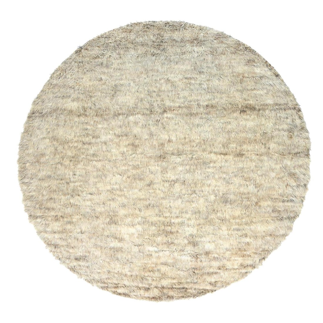 Beige Shaggy Moroccan Wool Hand Knotted Round Rug 13'6"x13'6: Beige Shaggy Moroccan Wool Hand Knotted Round Rug 13'6"x13'6 Beige Moroccan Wool Hand Knotted Round Rug, measuring 13'6"x13'6" (411 CM x 409 CM), boasts a classic Oriental regional design in a timeles