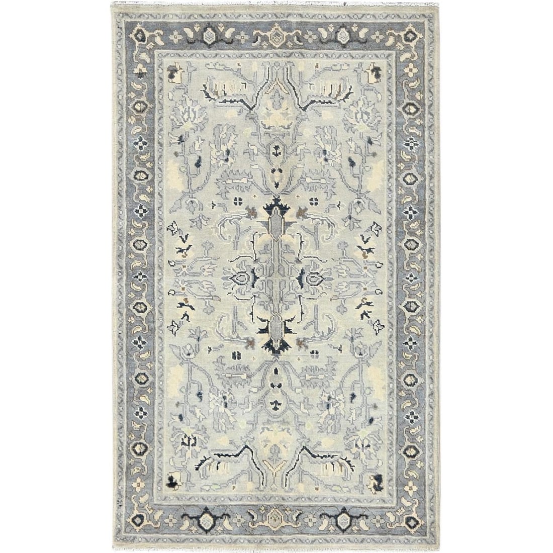 2'10"x4'10" Beige Afghan Peshawar Heris Wool Hand Knotted Oriental Rug: 2'10"x4'10" Beige Afghan Peshawar Heris Wool Hand Knotted Oriental Rug Beige Heris Wool Hand Knotted Oriental Rug, measuring 2'10" x 4'10", boasts a classic rectangular field design with intricate reg