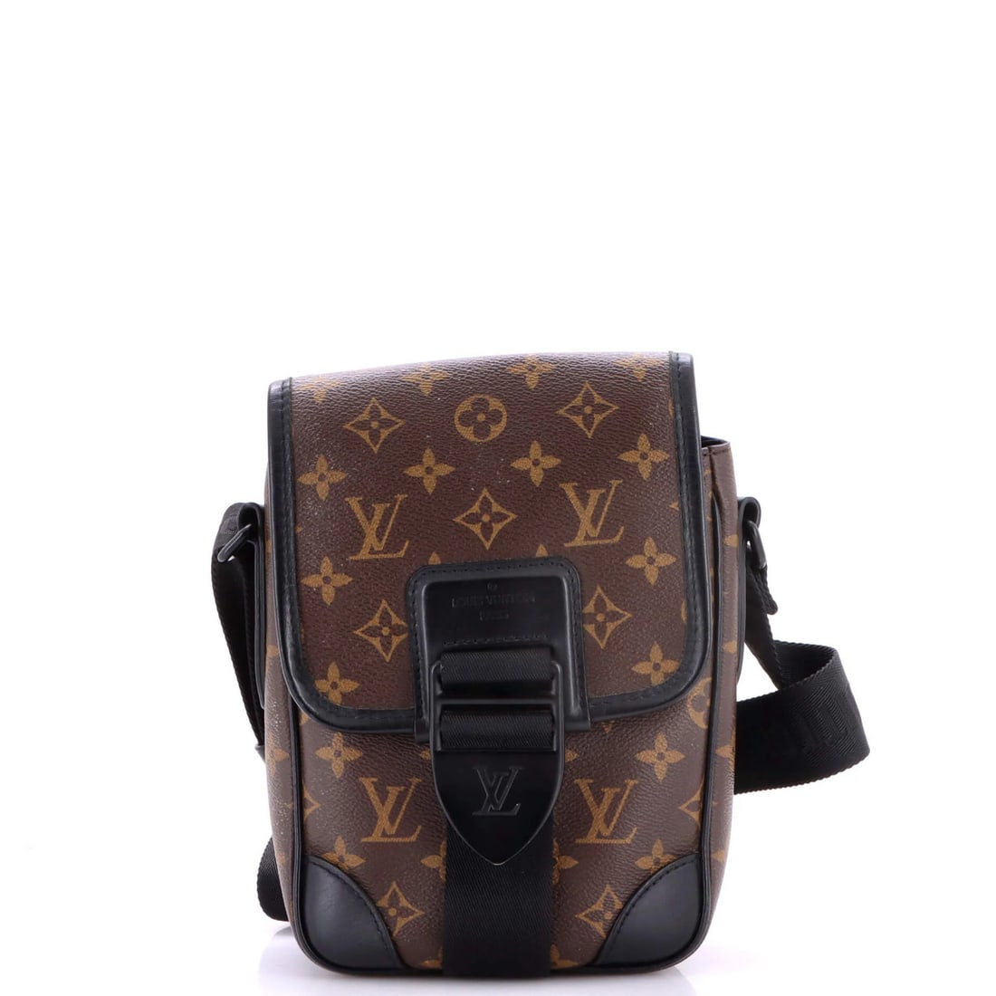 Monogram Canvas Archy Messenger Macassar Louis Vuitton Bag: Monogram Canvas Archy Messenger Macassar Louis Vuitton Bag Black Monogram Canvas Archy Messenger Bag with Macassar Leather Exterior, featuring scuffs, creases, and edge wear. The bag measures 9.5" tal