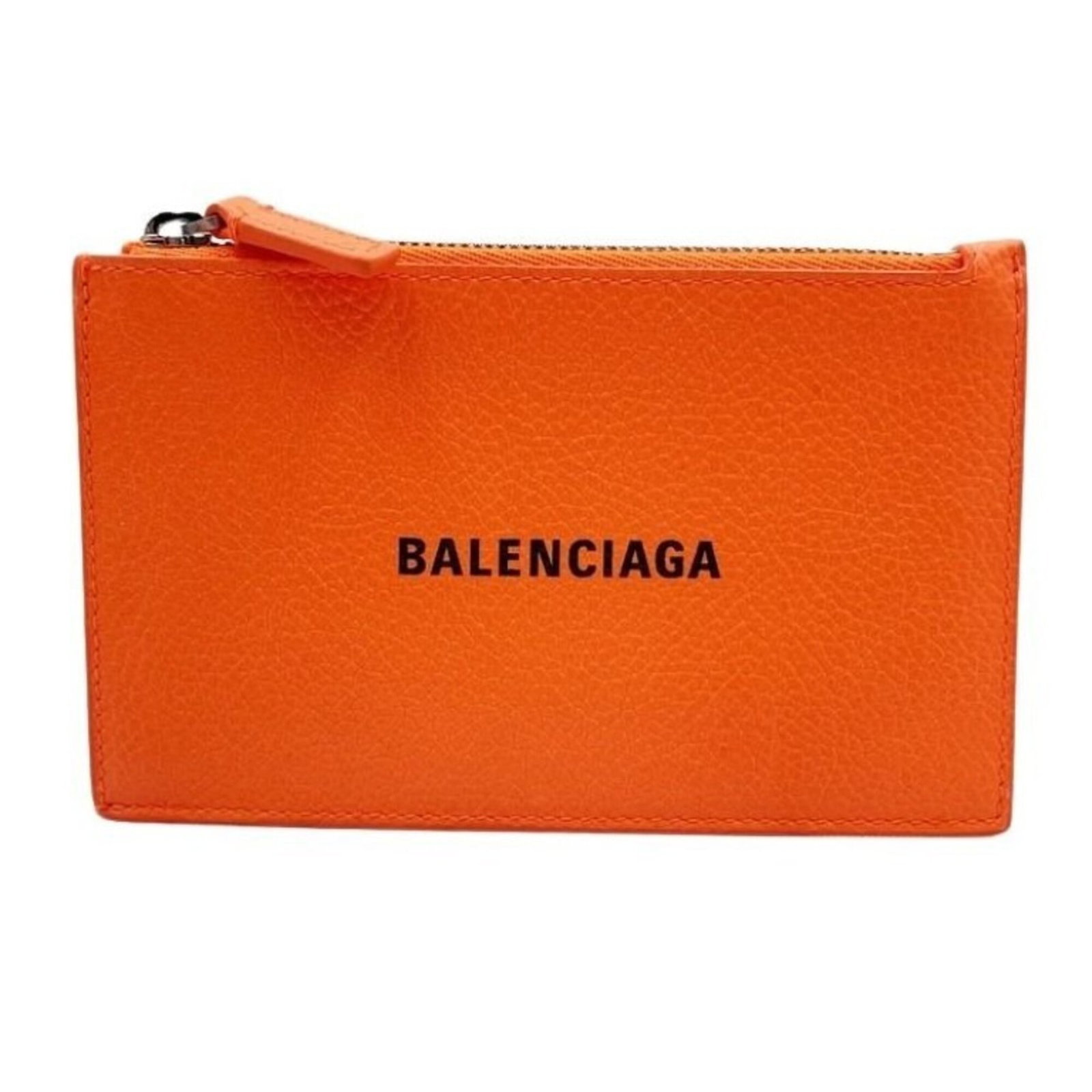 Leather Business Card Case By Balenciaga: Leather Business Card Case By Balenciaga This vibrant orange leather business card case by Balenciaga features a sleek design with precise dimensions, measuring 8.5cm x 13cm x 1cm. Crafted from high-q