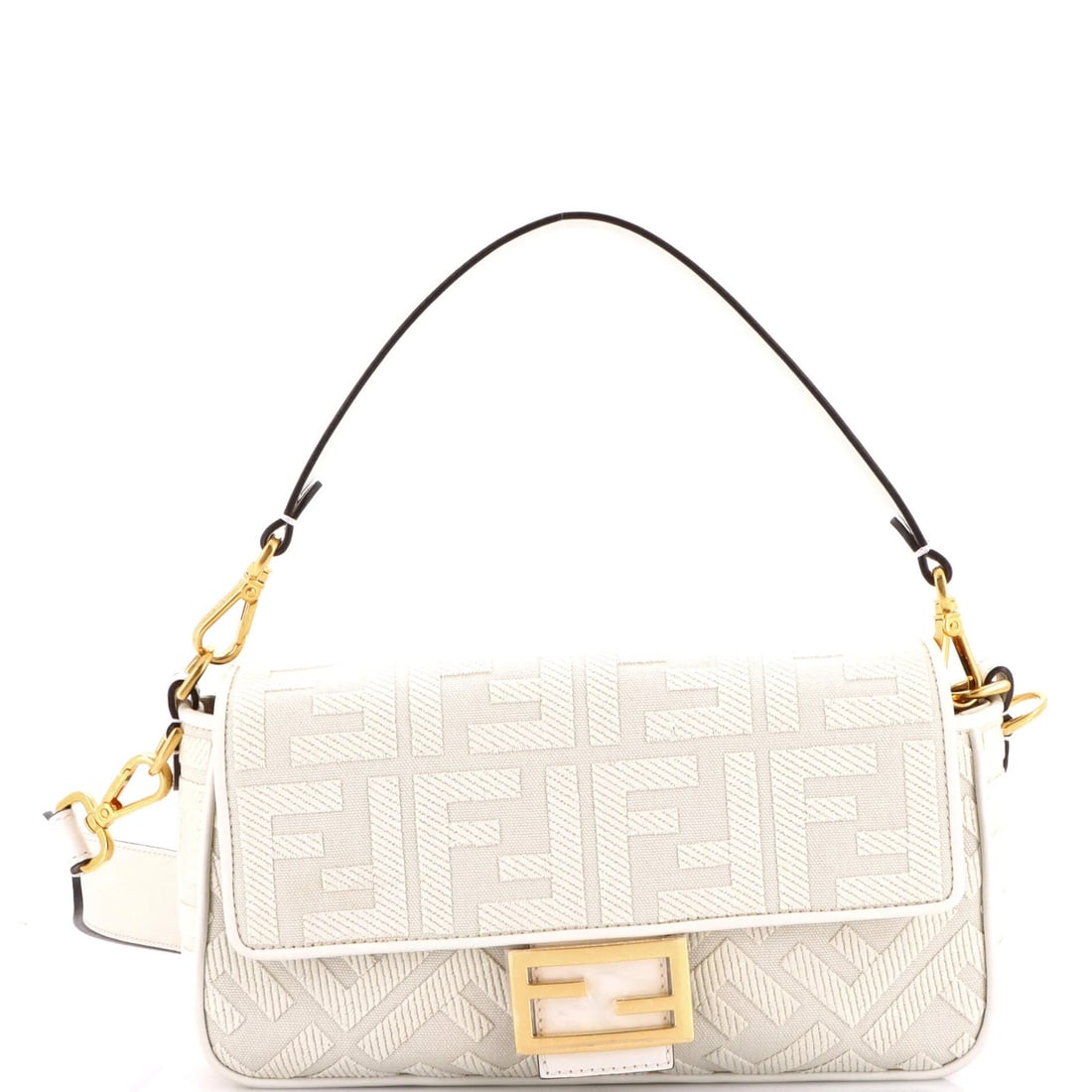 Baguette Fendi Medium Zucca NM Embroidered Bag Canvas: Baguette Fendi Medium Zucca NM Embroidered Bag Canvas Canvas Fendi Baguette Zucca Embroidered Medium Bag with Neutral Exterior and Extra Strap. This medium-sized bag features a neutral exterior, inter