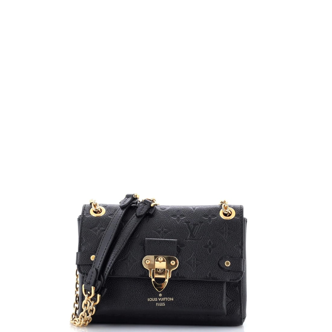 Louis Vuitton Vavin Handbag Monogram Empreinte Leather BB: Louis Vuitton Vavin Handbag Monogram Empreinte Leather BB Black Louis Vuitton Vavin Handbag Monogram Empreinte Leather BB features heavy corner wear, scuffs, cracking, edge wear, and minor creases on 
