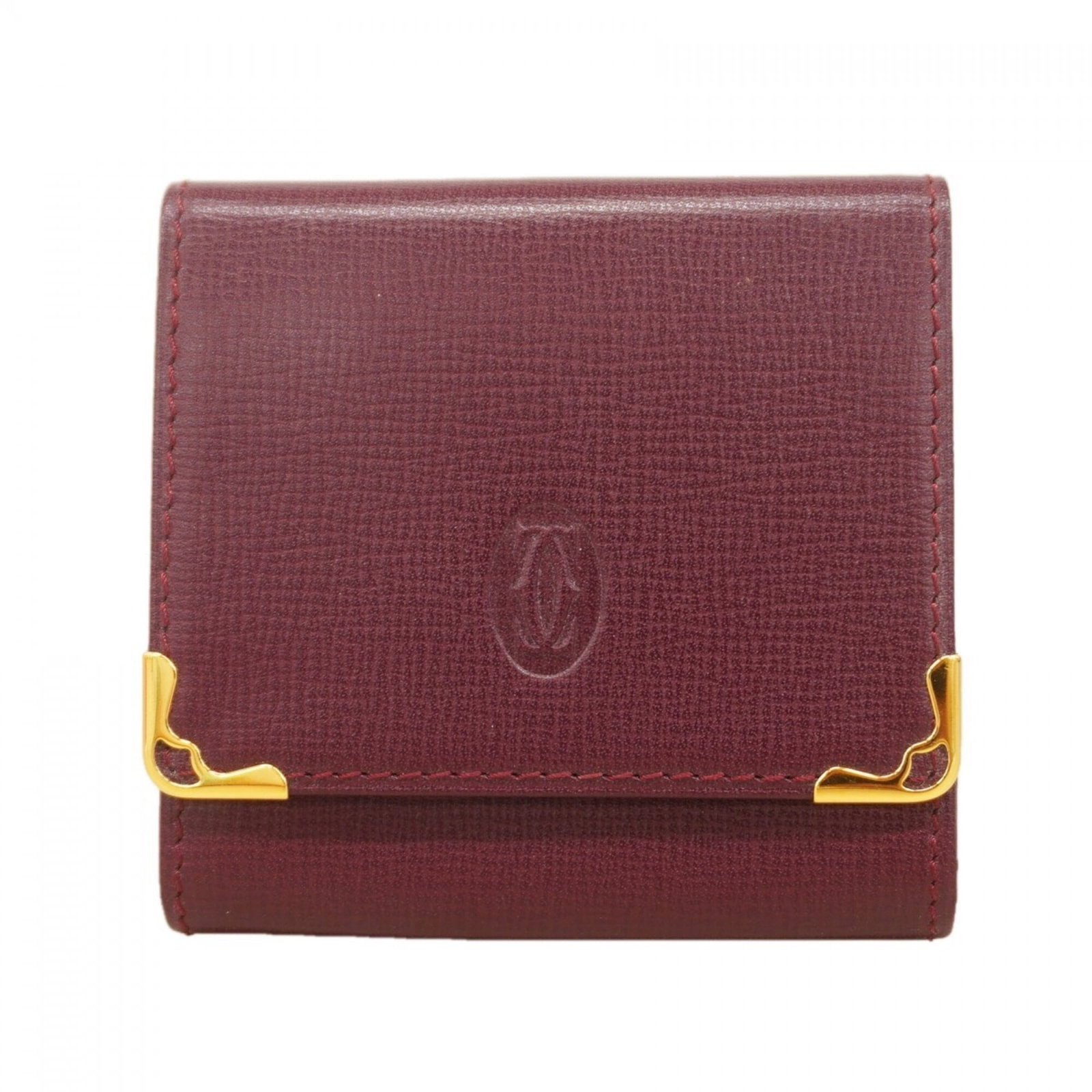 Cartier Coin Purse/ Coin Case Leather: Cartier Coin Purse/ Coin Case Leather Cartier's Coin Purse/ Coin Case Leather is a sleek and sophisticated accessory, featuring rich Bordeaux leather and a compact size that fits perfectly in any pock