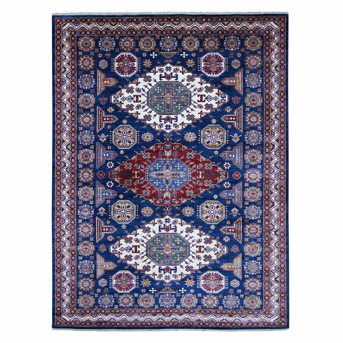 8'x10'10" Blue Super Kazak Medallions Design Hand Knotted Pure Wool Rug (1 of 11)