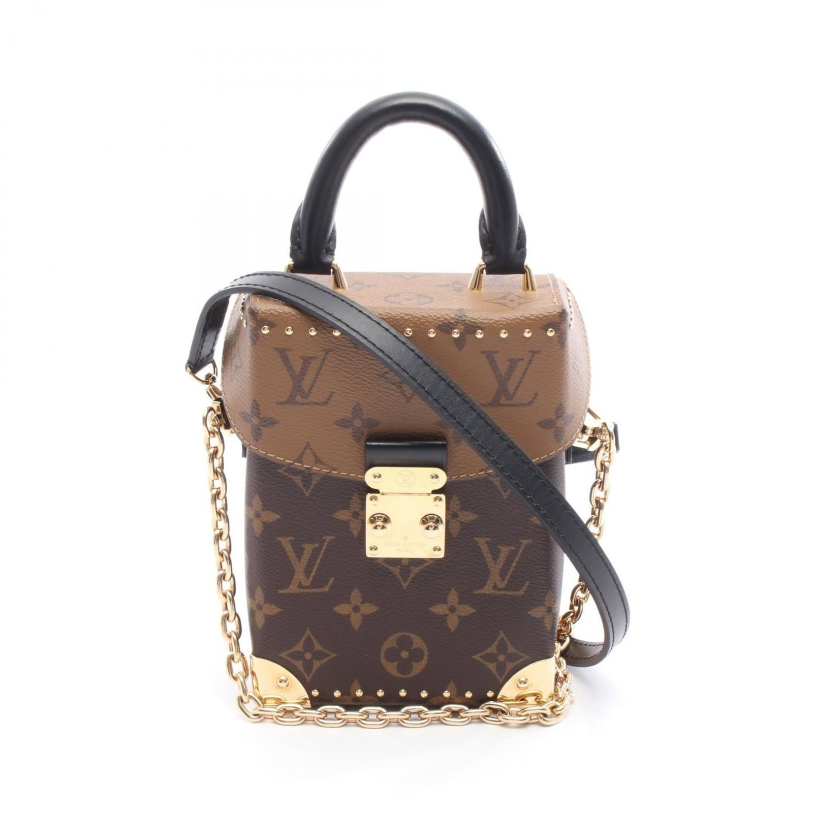 Louis Vuitton Handbag Coated Canvas Leather: Louis Vuitton Handbag Coated Canvas Leather Coated canvas and leather come together in this Louis Vuitton handbag, featuring a classic design with a brown color. The bag measures 17cm x 12cm x 6cm