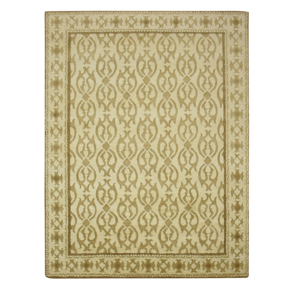 9'3"x12'3" Ivory Fleur-de-lis Design Influence Undyed Wool Hand Knotted: 9'3"x12'3" Ivory Fleur-de-lis Design Influence Undyed Wool Hand Knotted This stunning ivory Fleur-de-lis design influence undyed wool hand knotted rug boasts an all-over regional pattern, adding