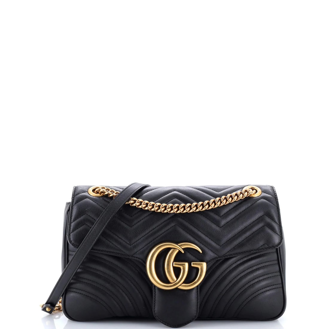 Gucci GG Flap Marmont Bag Leather Matelasse Medium: Gucci GG Flap Marmont Bag Leather Matelasse Medium The Gucci GG Flap Marmont Bag Leather Matelasse Medium features a timeless design with its signature matelasse leather exterior in black, adorned wit
