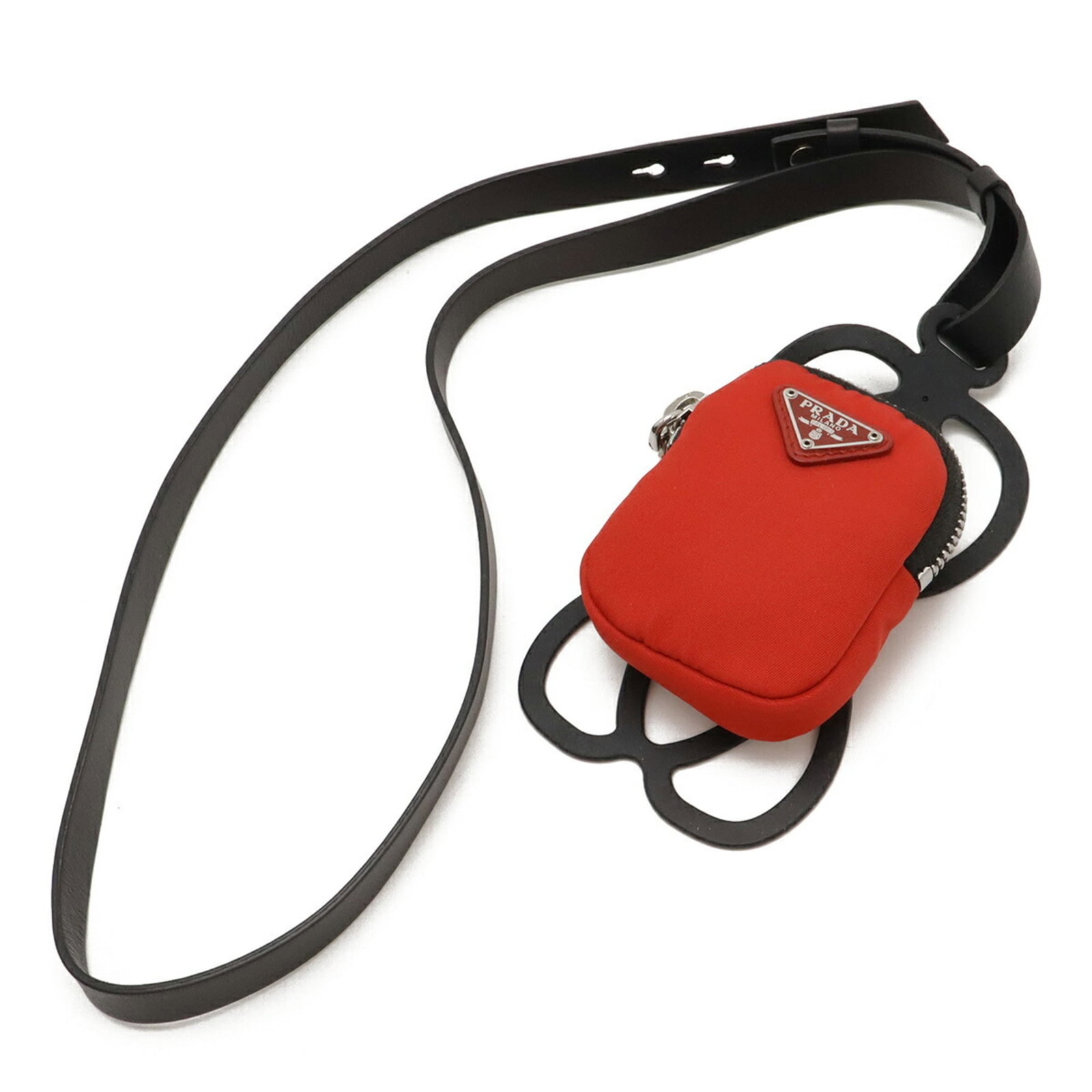 Rubber Pouch Sleeve by Prada: Rubber Pouch Sleeve by Prada Red rubber pouch sleeve by Prada, measuring 13cm x 8cm with a handle/strap length of 77cm. This unique accessory features a striking red color and made from high-quality r