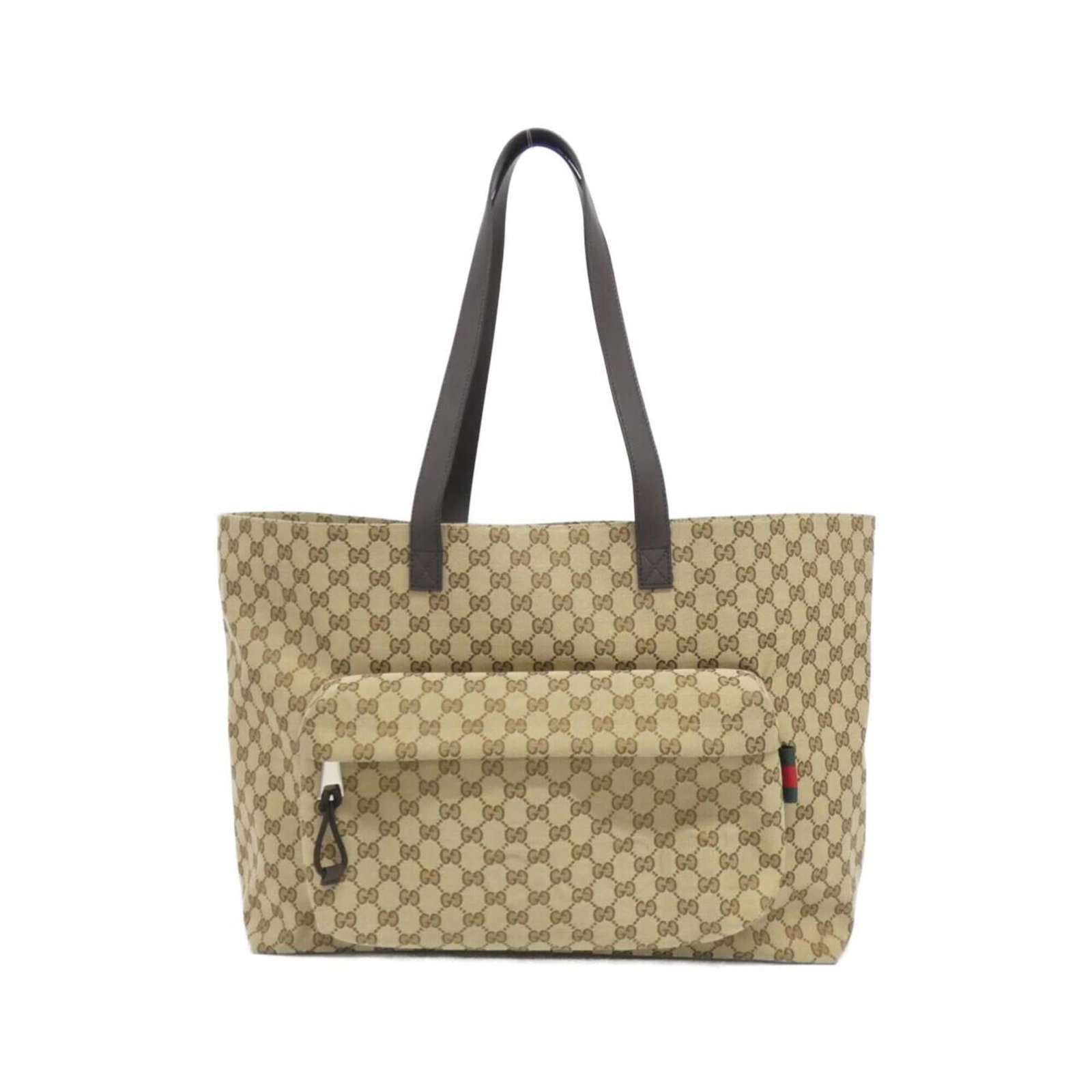 Gucci canvas handbag: Gucci canvas handbag Gucci canvas handbag in beige and brown, featuring GG canvas material and silver hardware. Measuring 31cm x 42cm x 15cm, it has a classic design with a timeless appeal. This styli