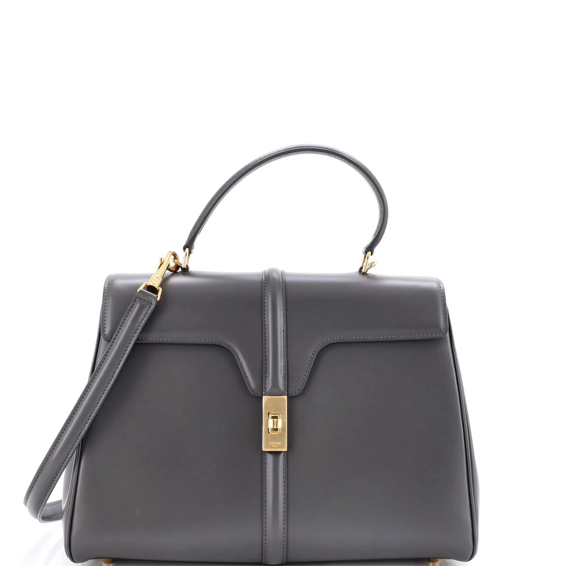 Smooth Calfskin Top Medium Bag 16 Handle: Smooth Calfskin Top Medium Bag 16 Handle Smooth Calfskin Top Medium Bag with 16 Handle, featuring a timeless gray exterior and sleek design. This stylish bag boasts a medium size with a comfortable ha