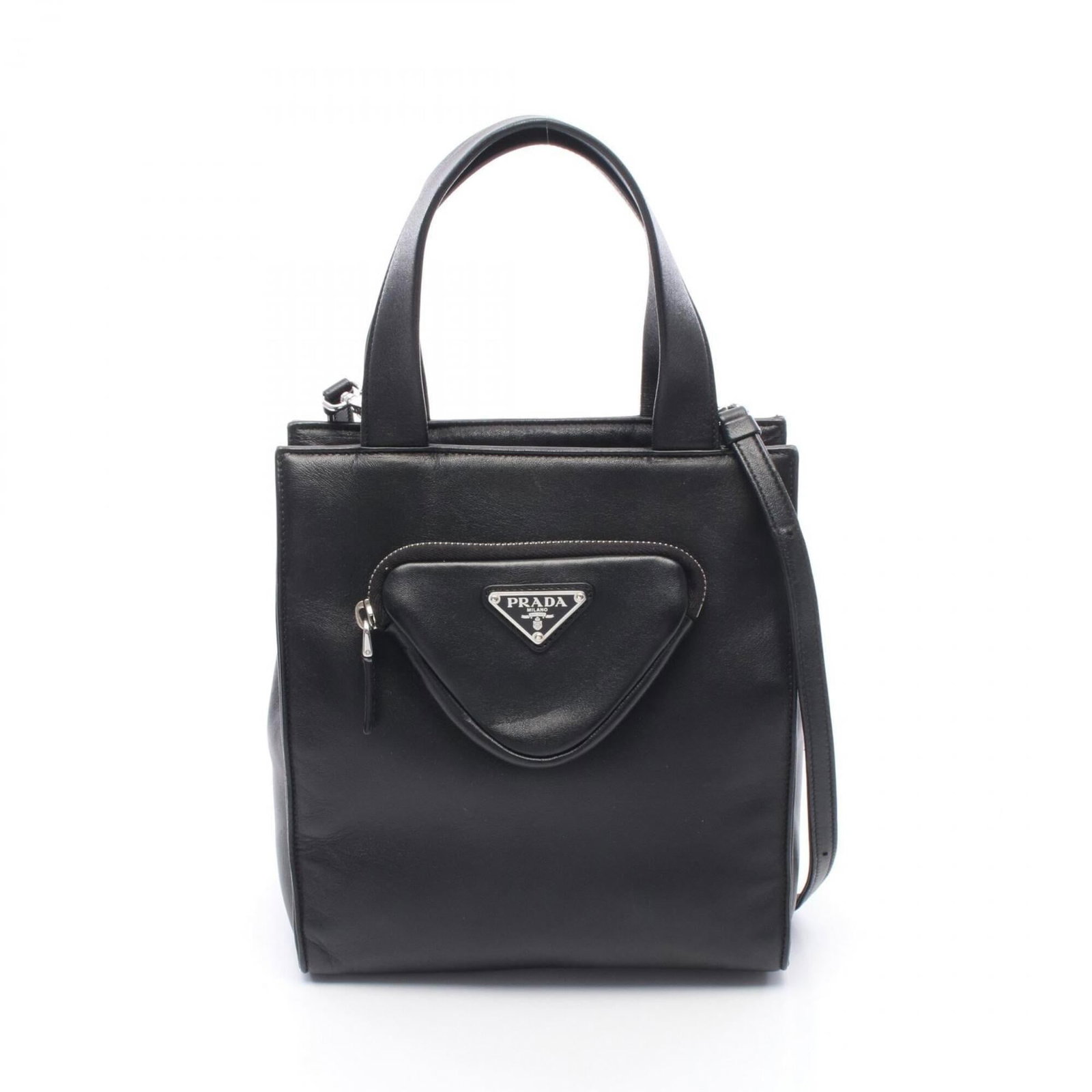 Prada Handbag Leather: Prada Handbag Leather Black Prada leather handbag with classic design, measuring 21cm x 19cm x 7cm and featuring a 30cm handle and adjustable strap length. This stylish accessory boasts premium leathe