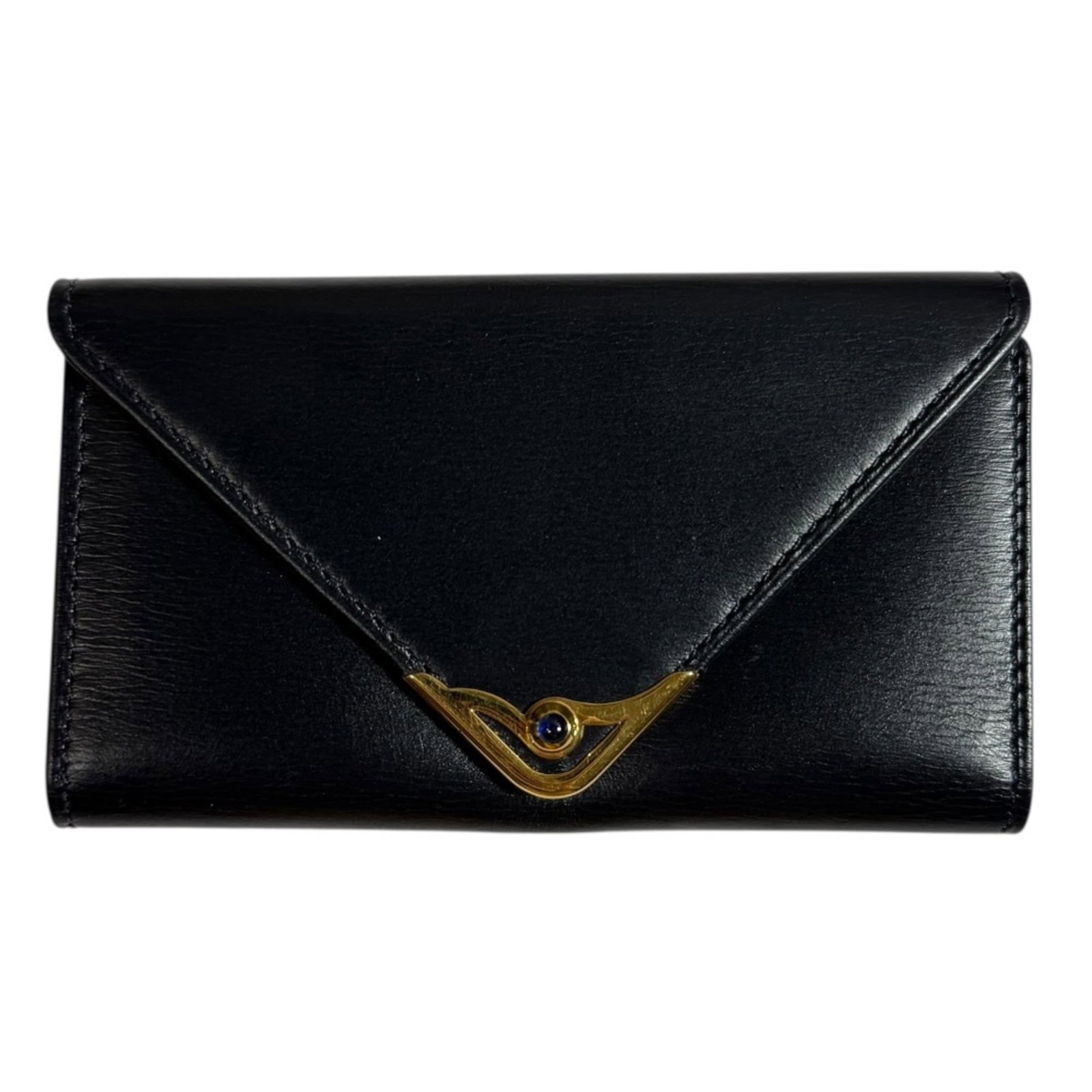 Keycase by Cartier: Keycase by Cartier Black Cartier Keycase with Sapphire Color and 6 Key Hooks, featuring an inner pocket for added convenience. Measuring 6cm x 1cm x 1cm, this compact keycase offers a sleek storage so