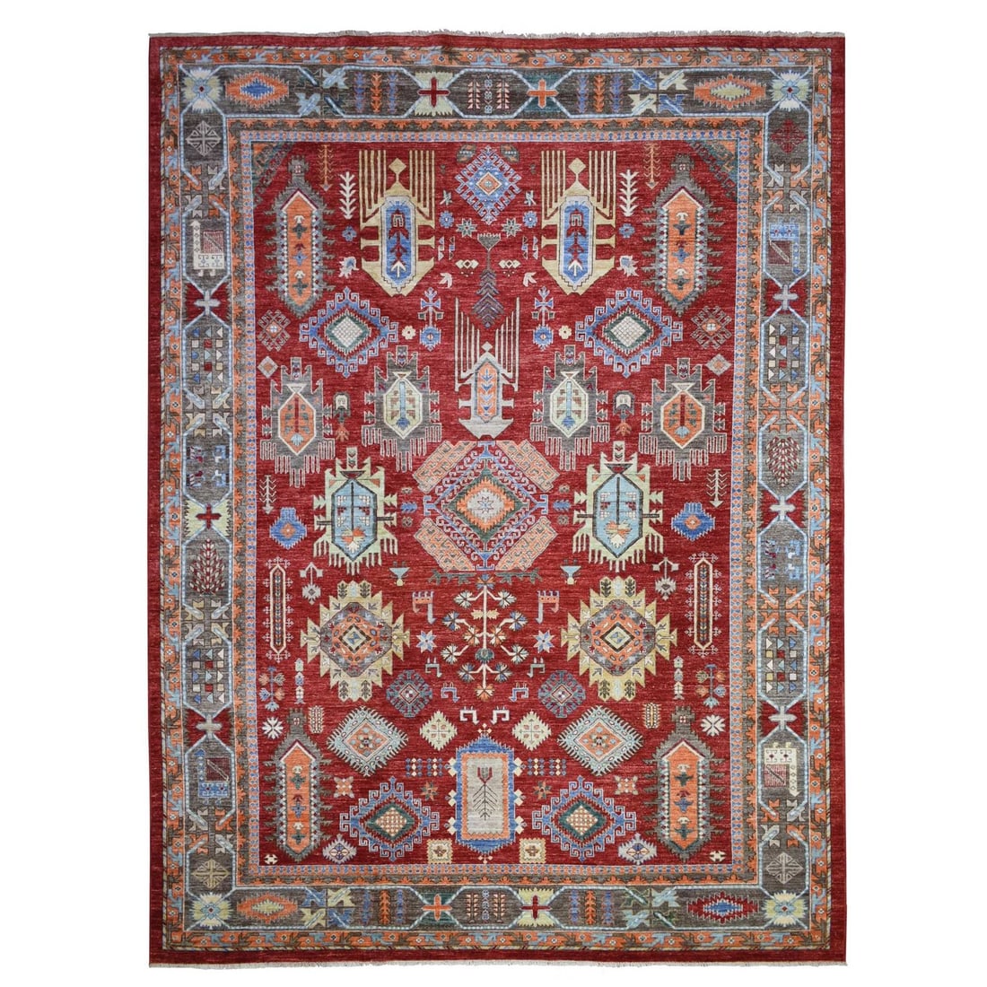 9'x12' Rich Red Hand Knotted Afghan Ersari Pure Wool Oriental Rug (1 of 12)