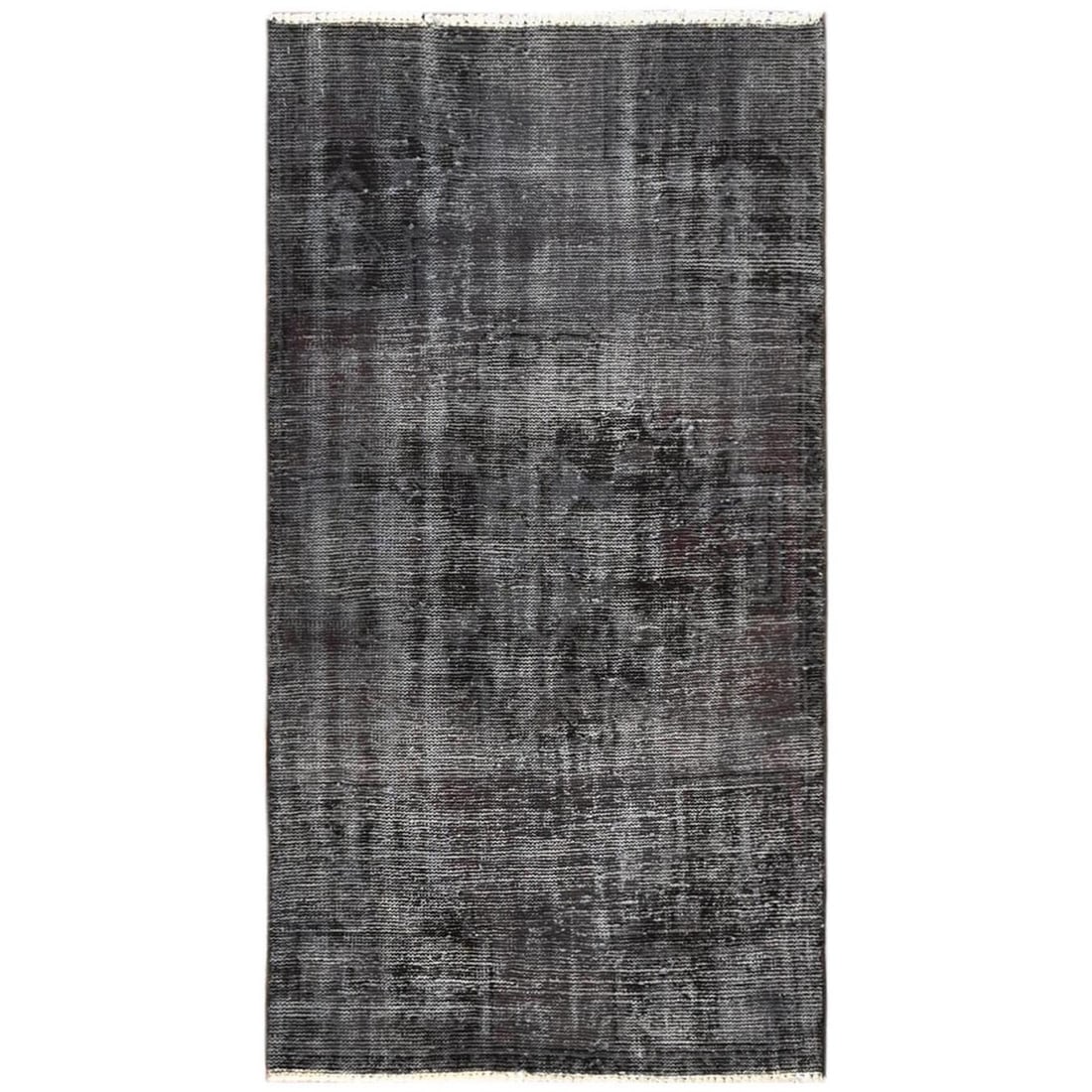 2'10"x5'7" Black Overdyed Vintage Zoroastrian Tebraz Hand Knotted Pure Wool: 2'10"x5'7" Black Overdyed Vintage Zoroastrian Tebraz Hand Knotted Pure Wool The 2'10"x5'7" Black Overdyed Vintage Zoroastrian Tebraz Hand Knotted Pure Wool rug boasts a striking medallion pattern in s