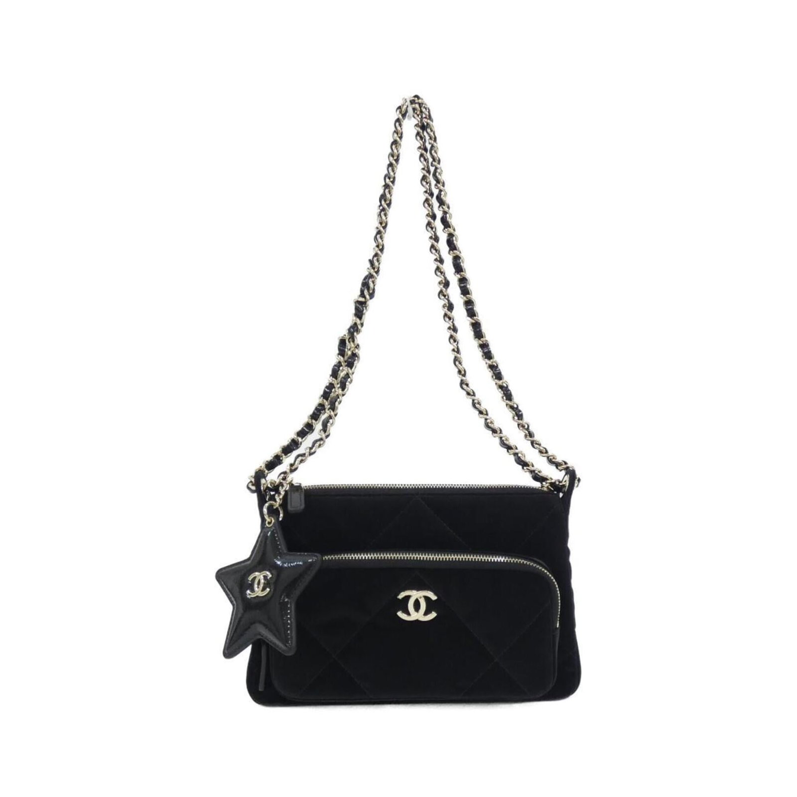 Shoulder bag by Chanel: Shoulder bag by Chanel Black Chanel shoulder bag with gold hardware, measuring 14cm x 21cm x 5cm. Features a sleek design and adjustable 60cm strap length. A classic style from the renowned French fas