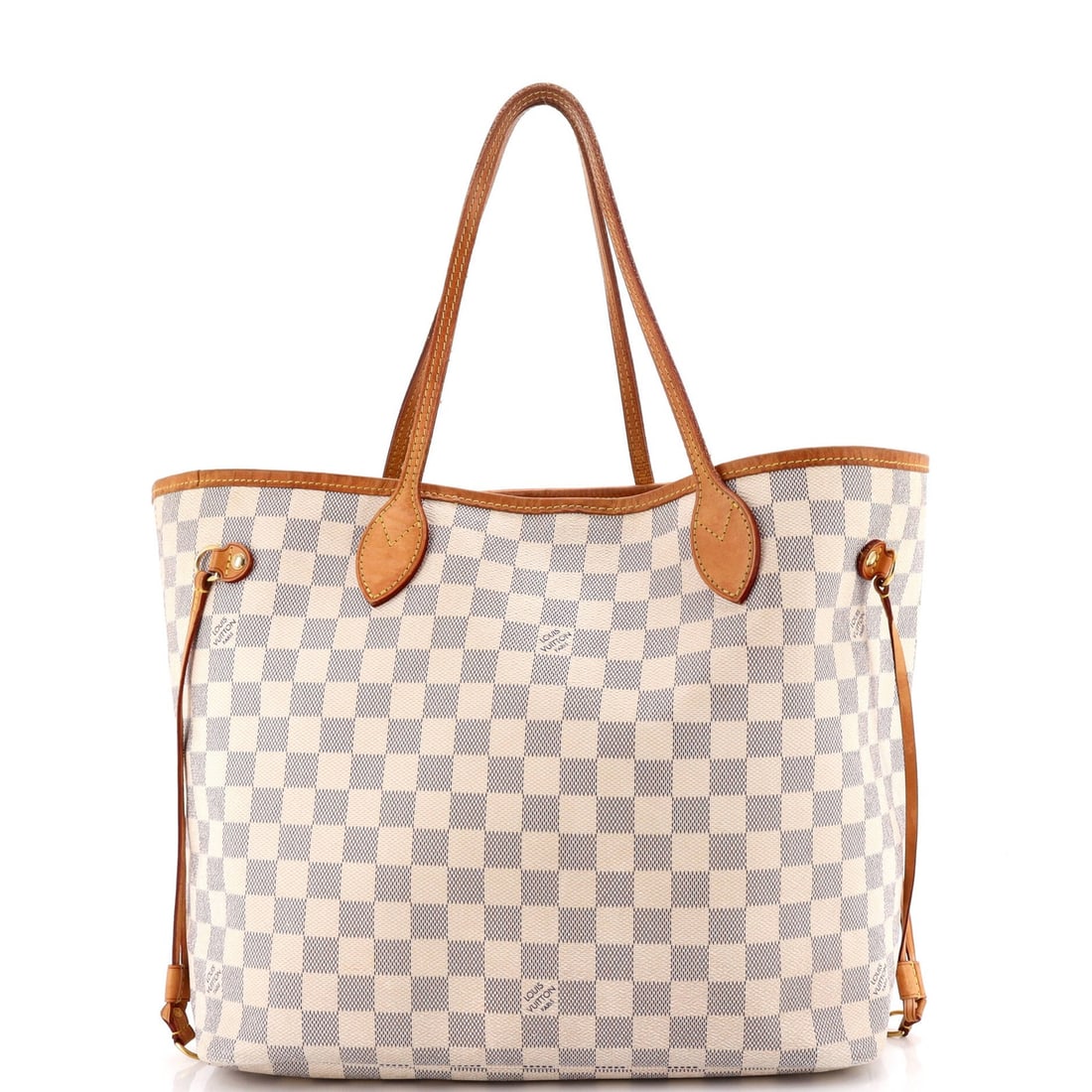 Louis Vuitton Neverfull NM Tote Damier MM: Louis Vuitton Neverfull NM Tote Damier MM White Louis Vuitton Neverfull NM Tote Damier MM in Very Good Condition. This stylish tote features a classic canvas coated exterior with gold hardware and a n