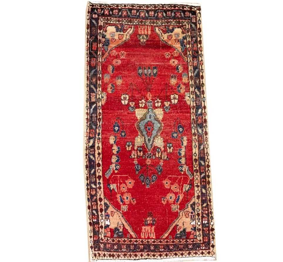 Semi-Antique Red Oriental Wool Rug Distressed Small Entryway Carpet 2'1X4'4 Ft Hand-Knotted (1 of 17)