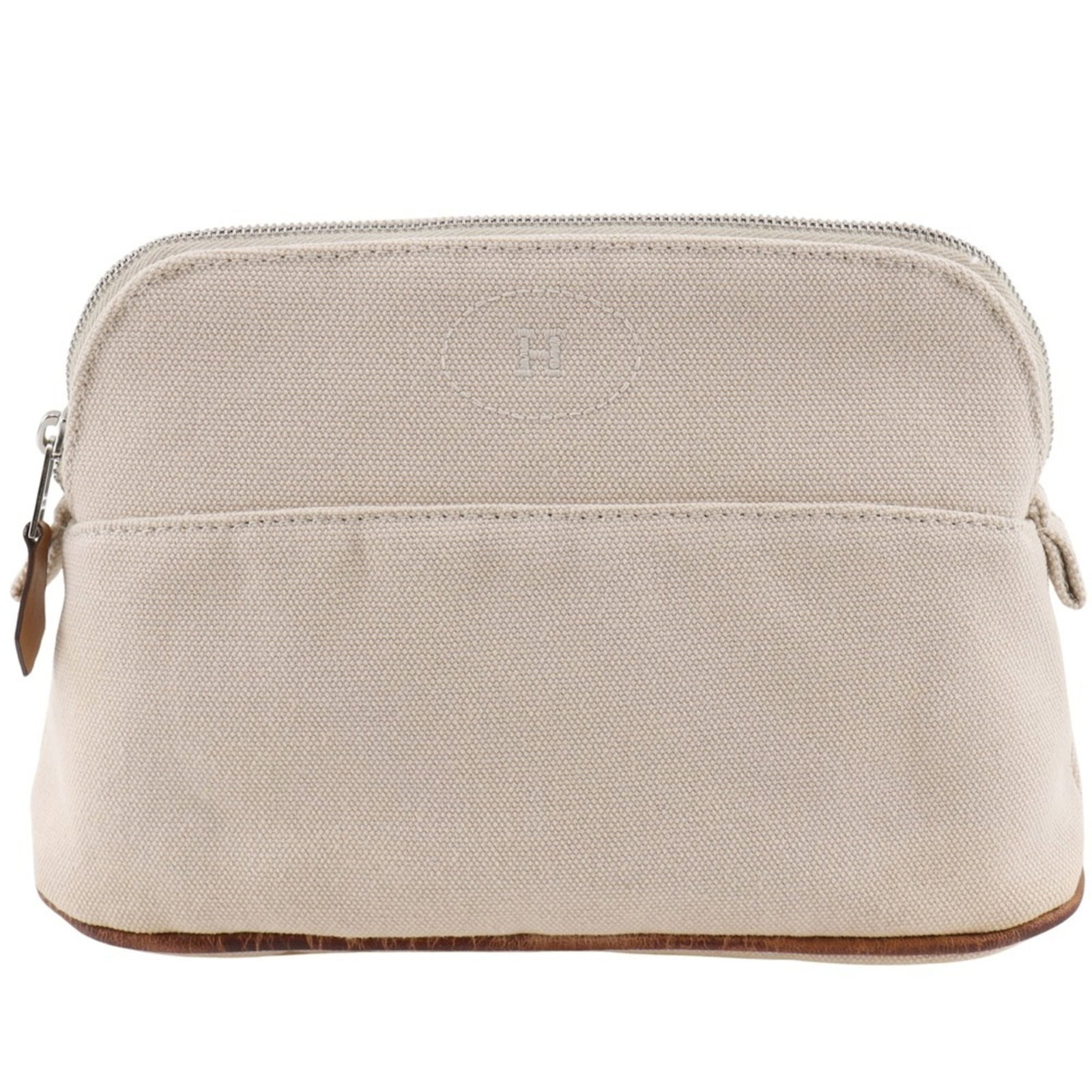 Canvas pouch by Hermes: Canvas pouch by Hermes Canvas pouch by Hermes, made from high-quality beige canvas with a signature. This compact and stylish pouch measures 13cm x 20cm x 7cm and features a classic design that exudes
