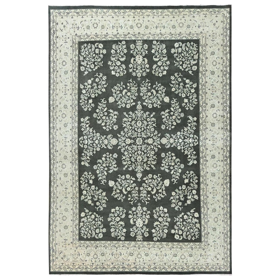9'8"x14'2" Green Vintage Indo Saroogh Hand Knotted Wool XL Oriental Rug: 9'8"x14'2" Green Vintage Indo Saroogh Hand Knotted Wool XL Oriental Rug 9'8" x 14'2" Green Vintage Indo Saroogh Hand Knotted Wool XL Oriental Rug boasts an all-over regional design, characteristic of 
