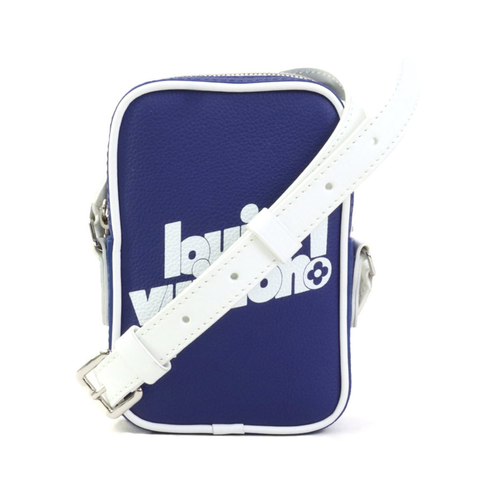 Louis Vuitton Shoulder Bag Leather: Louis Vuitton Shoulder Bag Leather The Louis Vuitton M45893 shoulder bag features a striking blue and white leather design, accompanied by a zipper closure and open pocket for added convenience. Measu
