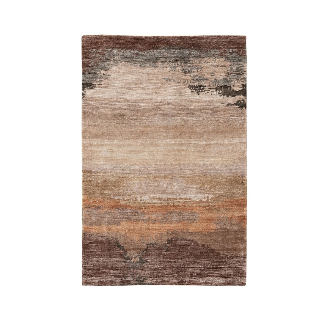 3'x5' Earth Tone Colors Abstract Design Wool And Silk Hand Knotted Rug: 3'x5' Earth Tone Colors Abstract Design Wool And Silk Hand Knotted Rug Brown Earth Tone Colors Abstract Design Wool And Silk Hand Knotted Rug measures 60" x 36". This hand-knotted rug features a uniqu