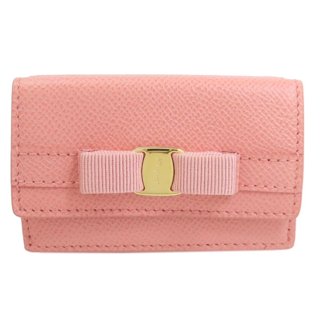 Wallet Ferragamo Leather with Ribbon Bifold Coin Pocket Vara Salvatore: Wallet Ferragamo Leather with Ribbon Bifold Coin Pocket Vara Salvatore Pink leather bifold wallet with ribbon detail and coin pocket, showcasing Salvatore Ferragamo's signature style. This elegant wal