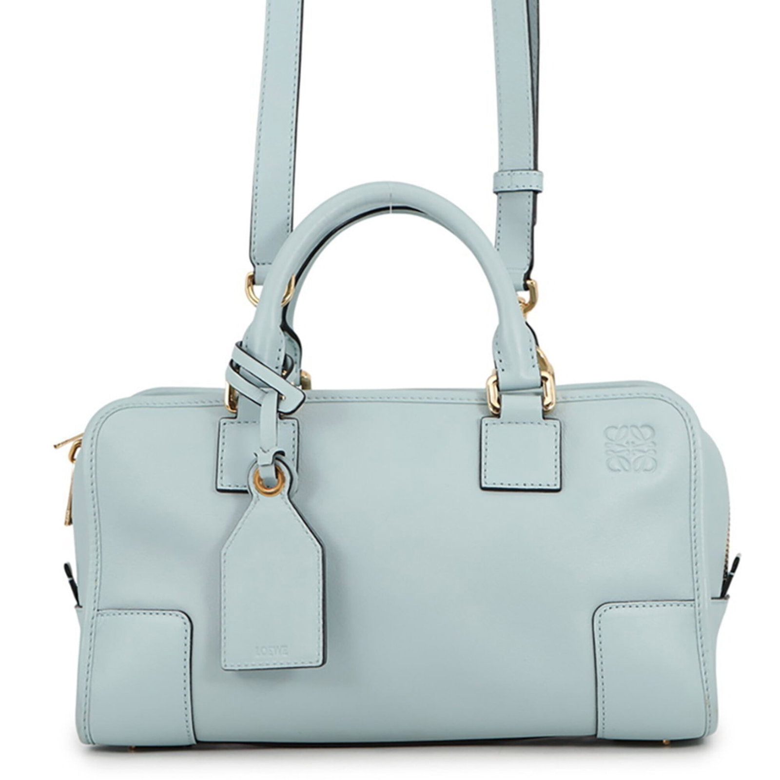 Handbag Leather Shoulder Bag Loewe: Handbag Leather Shoulder Bag Loewe Light blue Loewe Amazona shoulder bag made from high-quality leather, featuring gold hardware. This stylish and elegant handbag measures 16.5cm x 29cm x 15cm and has