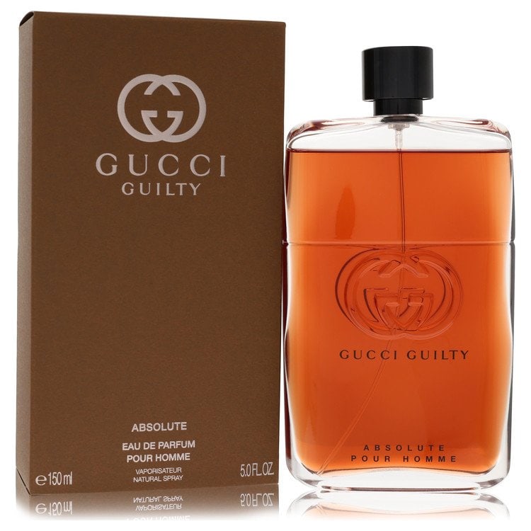 Gucci Guilty Absolute by Gucci Eau De Parfum Spray 5 oz: Gucci Guilty Absolute by Gucci Eau De Parfum Spray 5 oz Gucci Guilty Absolute by Gucci Eau De Parfum Spray is a warm, leathery scent for men created by perfumer Alberto Morillas and released in 2017. 
