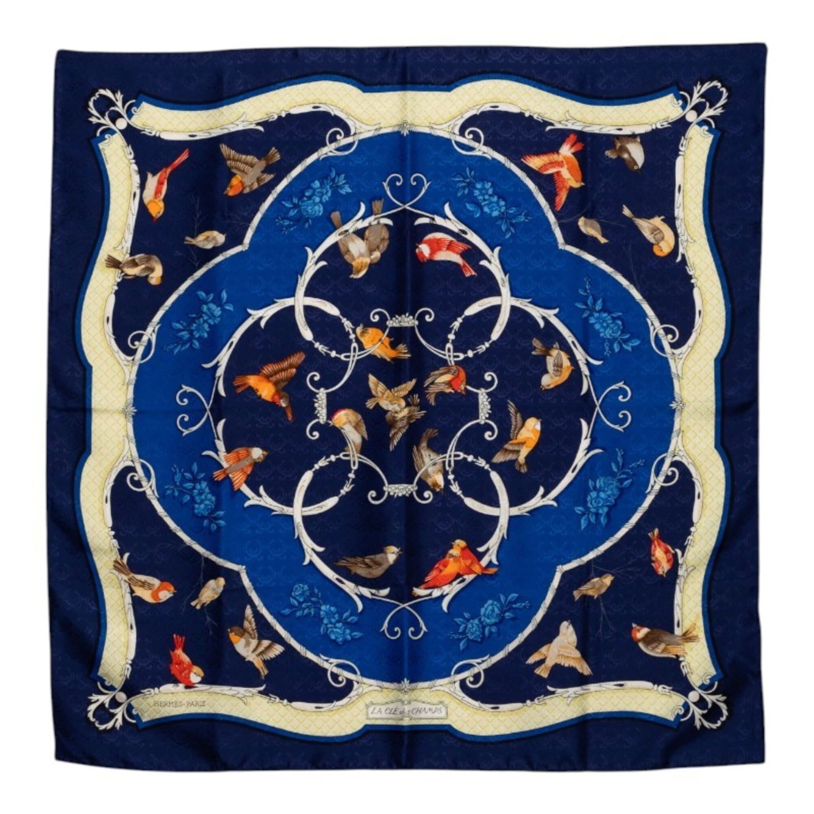 Hermes silk scarf: Hermes silk scarf A stunning blue silk scarf from the renowned French fashion house Hermes, measuring 88cm x 87cm. The scarf's vibrant color and luxurious material make it a statement piece for any wo