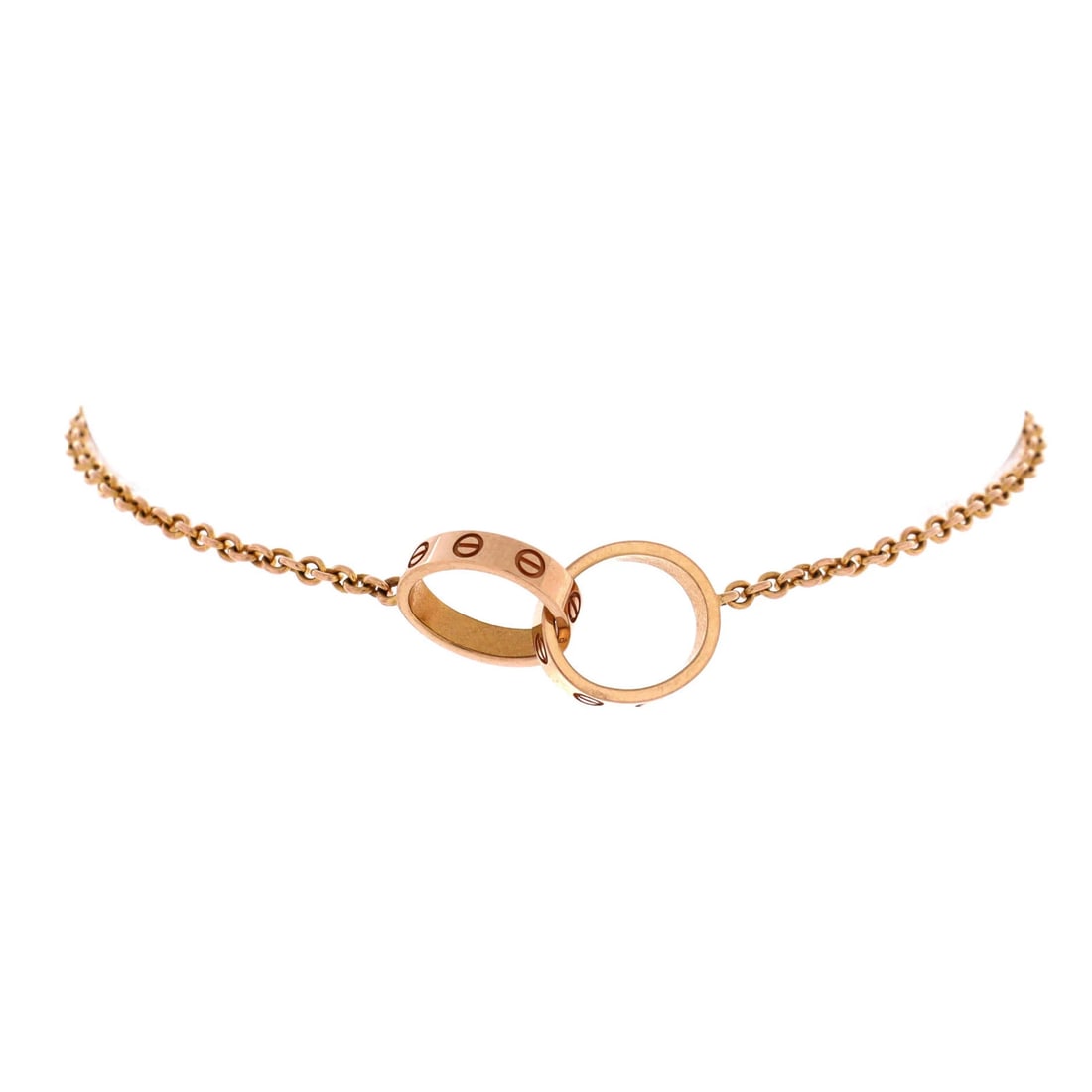 Love Cartier Interlocking Bracelet 18K Gold: Love Cartier Interlocking Bracelet 18K Gold 18K Rose Gold Interlocking Bracelet with Minor Wear.The Love Cartier Interlocking Bracelet boasts an elegant design in 18K rose gold, featuring a subtle yet