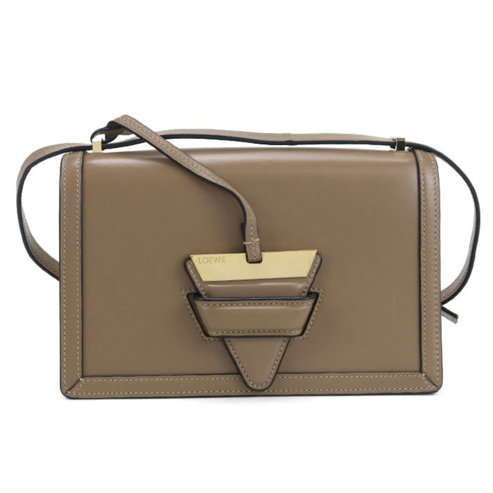 Shoulder Bag Leather: Shoulder Bag Leather Brown leather shoulder bag from Loewe's Barcelona line, featuring gold hardware and two open pockets for organization. The bag measures 15cm x 23cm x 9cm and has an open inner poc
