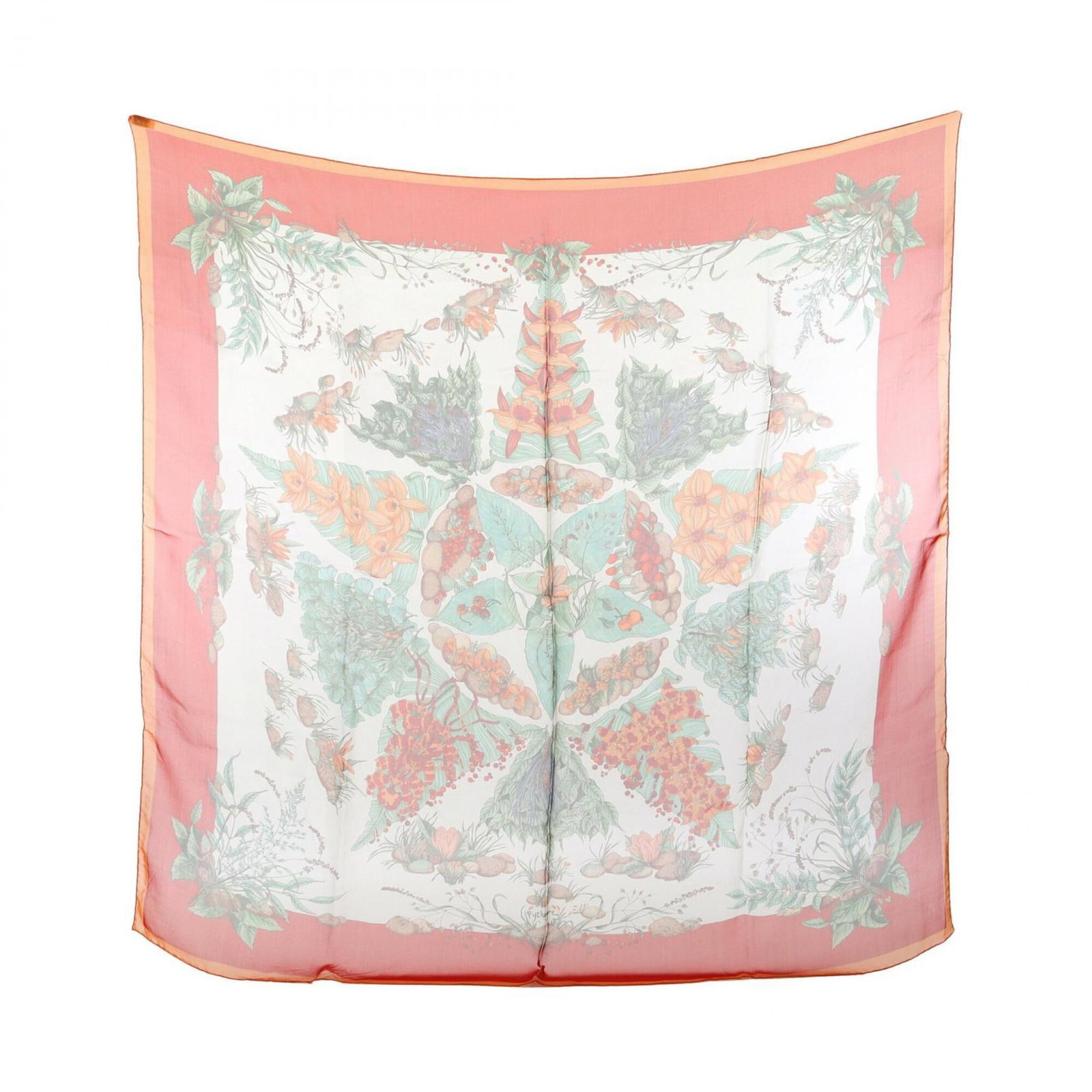 Hermes silk scarf: Hermes silk scarf Silk scarf from renowned luxury brand Hermes, boasting a vibrant multi-color design and striking red accents. Measuring 89cm x 89cm in size, this elegant accessory is crafted from hi